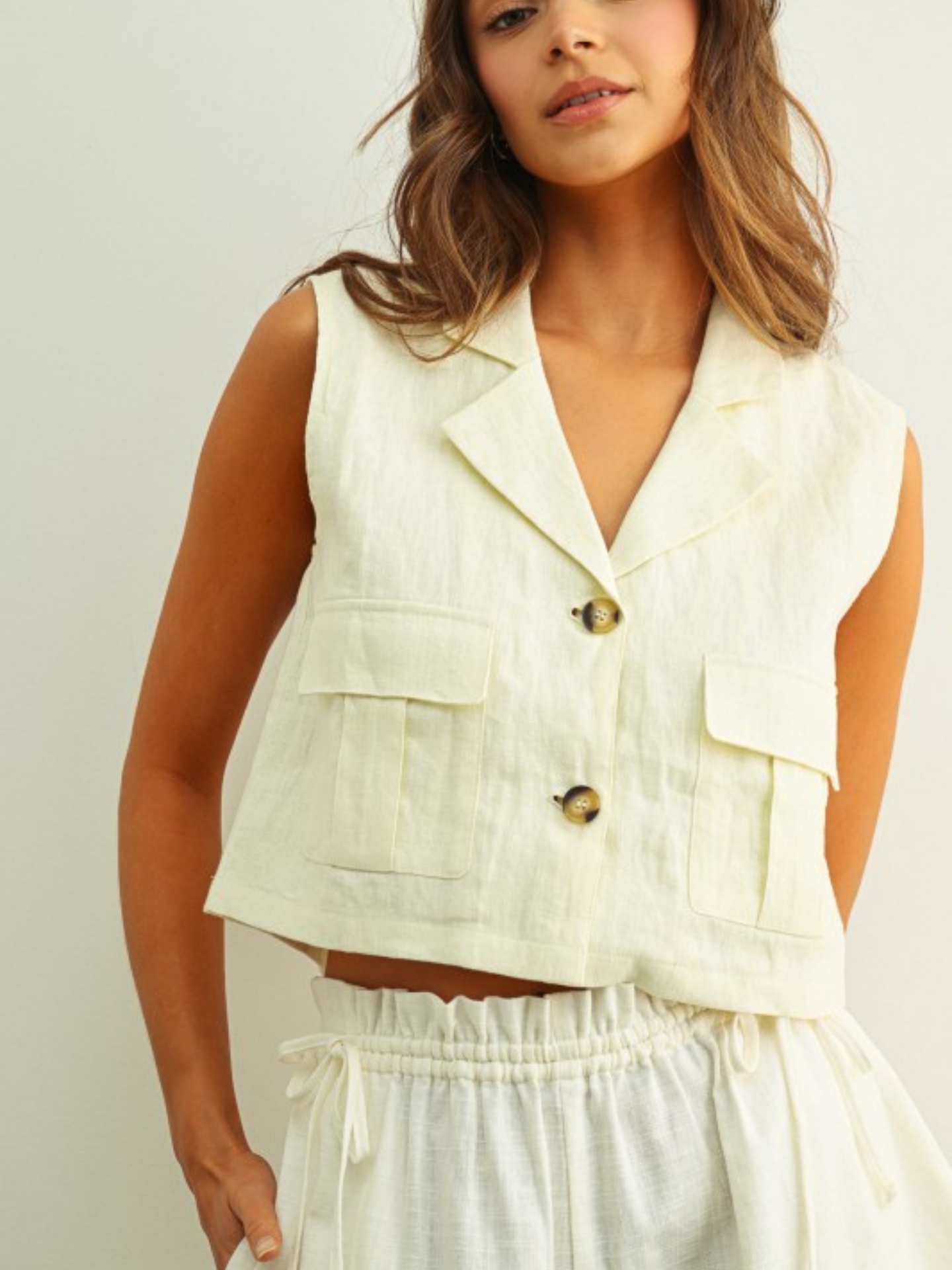 Linen Cargo Cropped Vest - Mimi & Rae