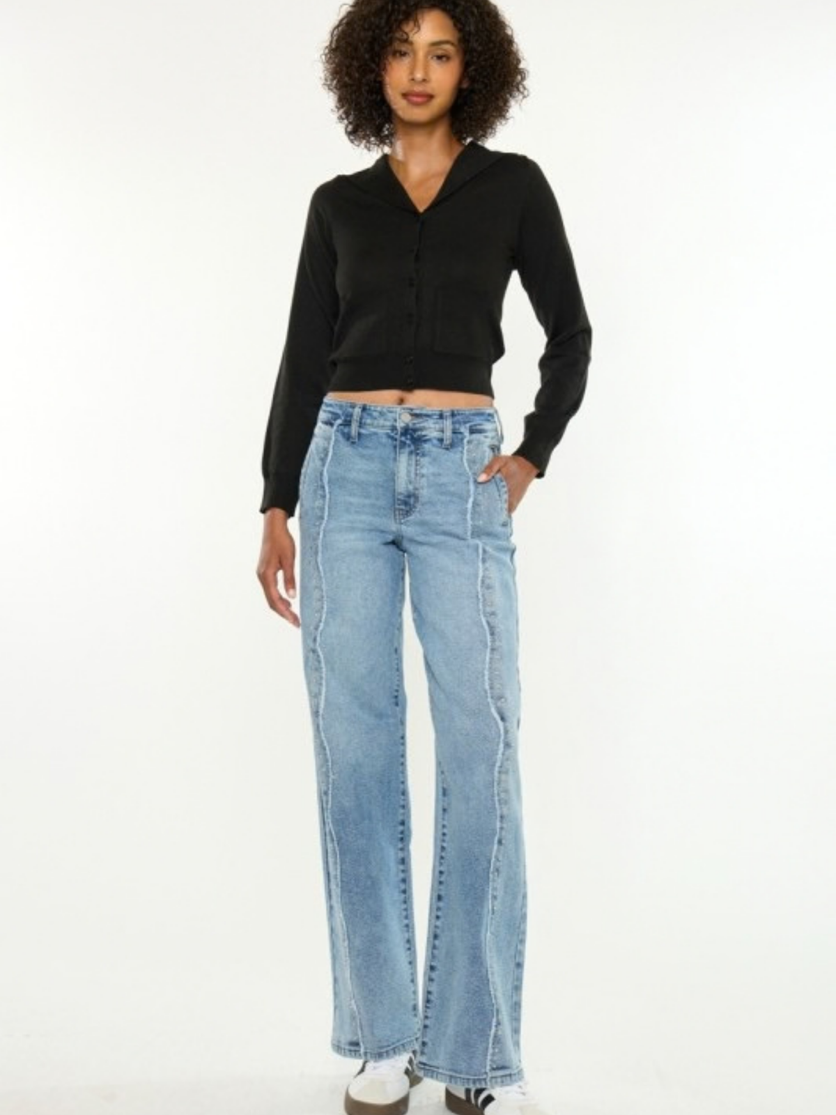 Studded Wide Leg Light Wash Denim