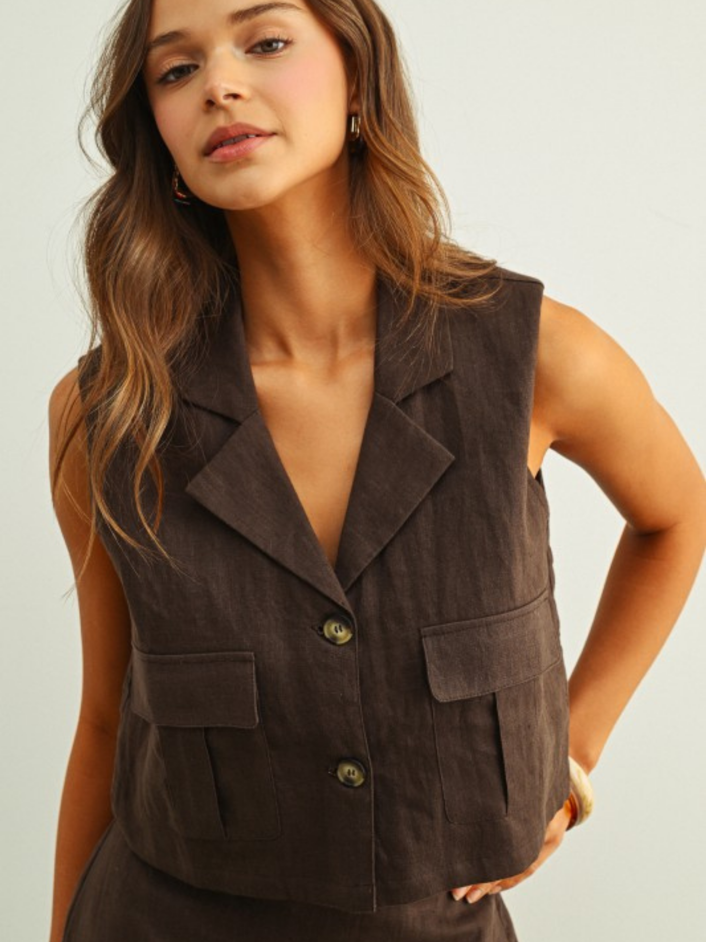 Linen Cargo Cropped Vest - Mimi & Rae