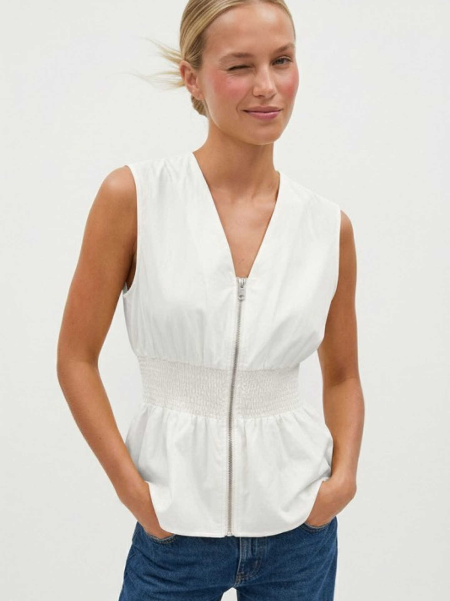Ivy Zipped and Smocked Blouse - Mimi & Rae