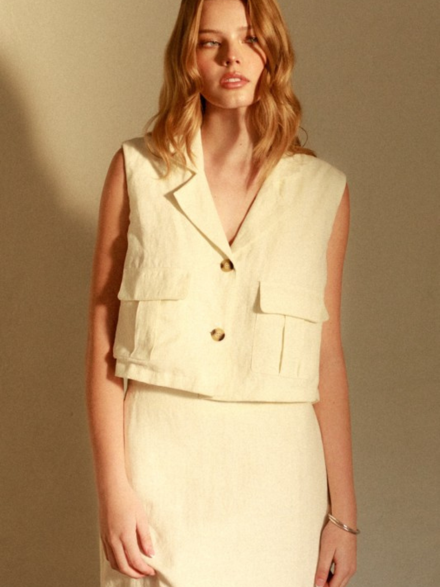 Linen Cargo Cropped Vest - Mimi & Rae