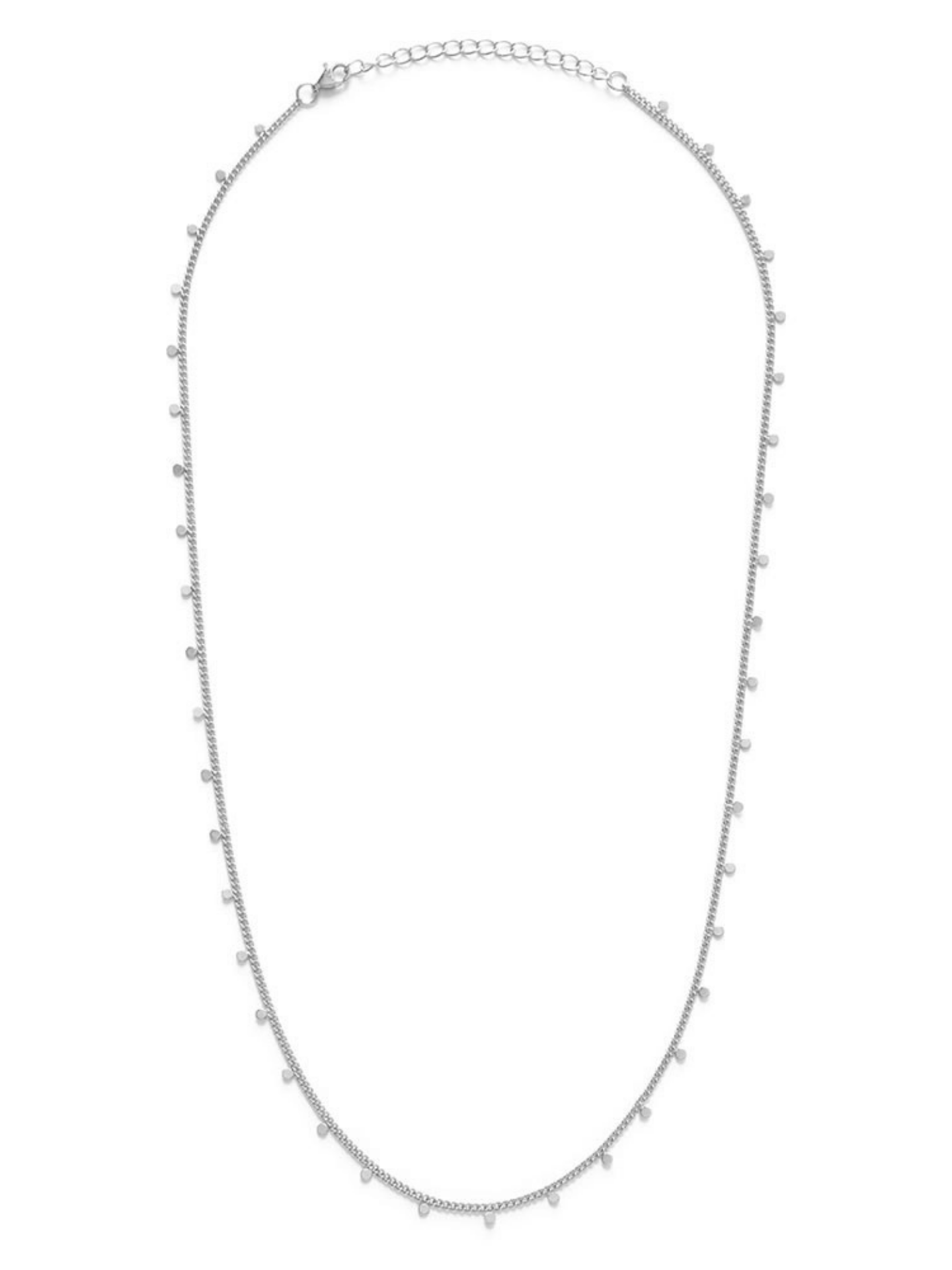 Amano Studios dot necklace featuring a delicate chain with small, evenly spaced circular dot charms on a plain background.