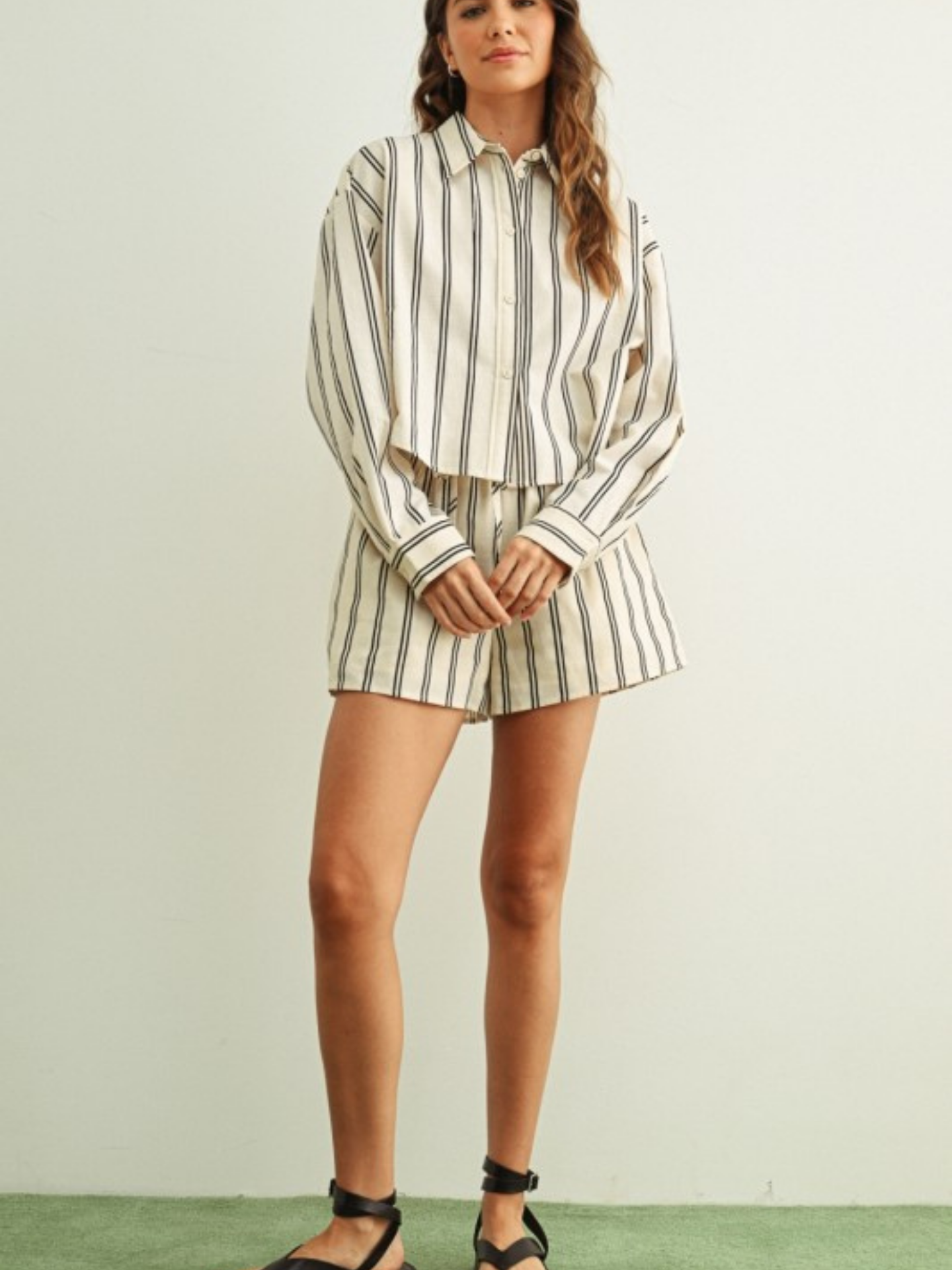 Esther Striped Cropped Button Down
