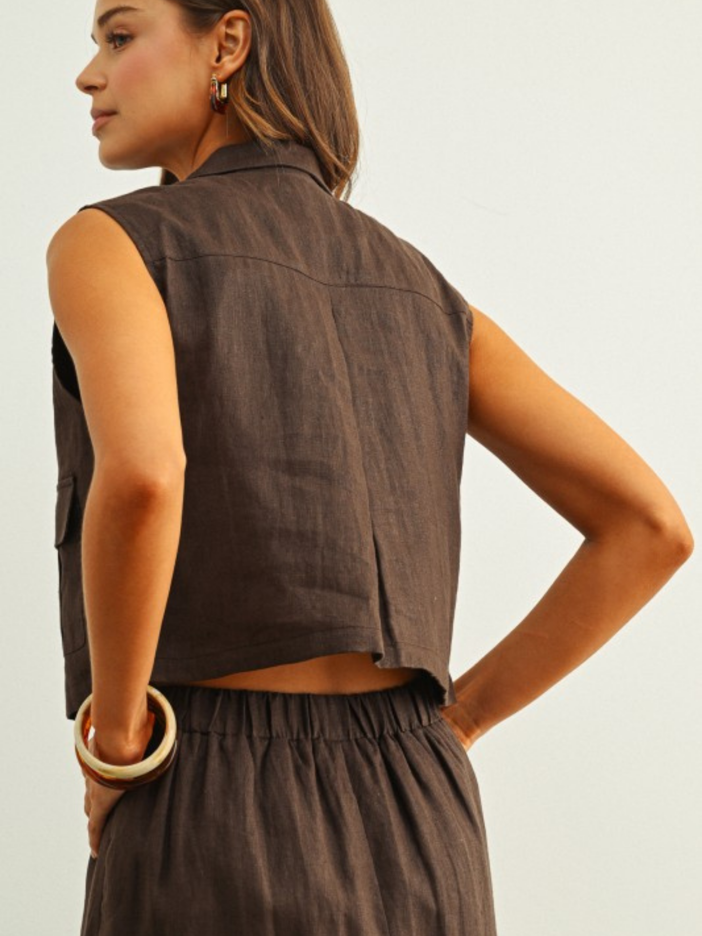 Linen Cargo Cropped Vest - Mimi & Rae