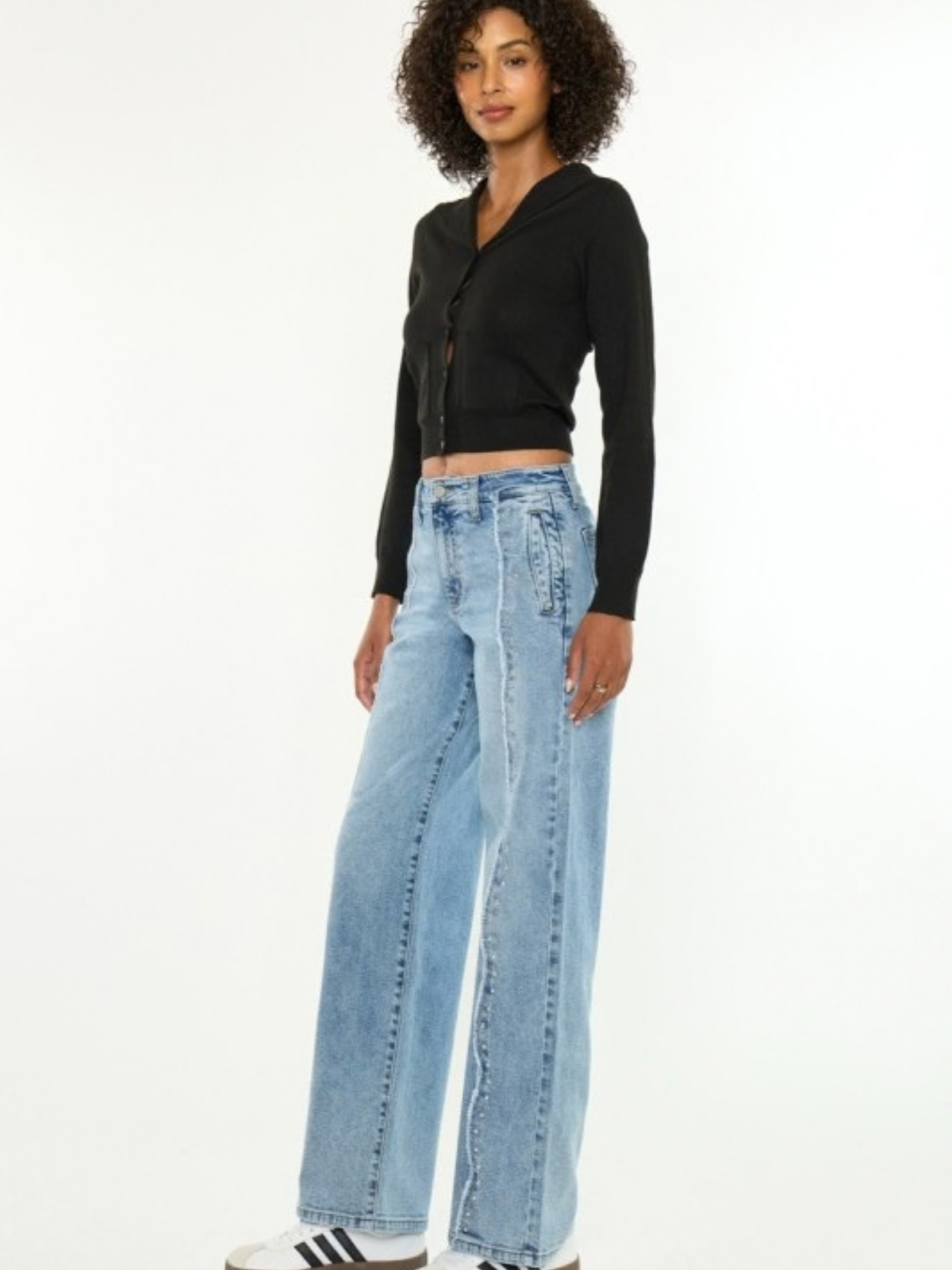 Studded Wide Leg Light Wash Denim