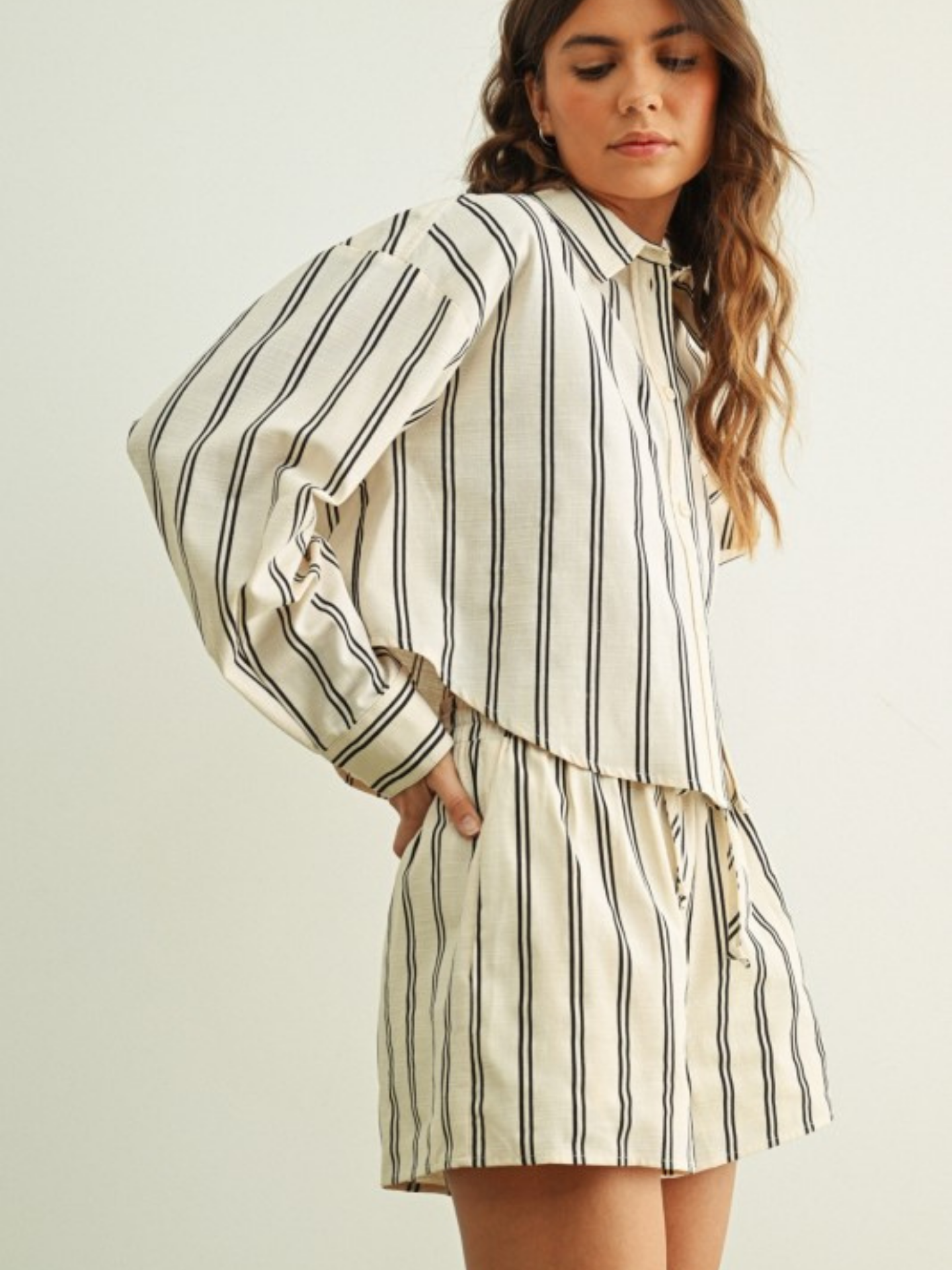 Esther Striped Cropped Button Down