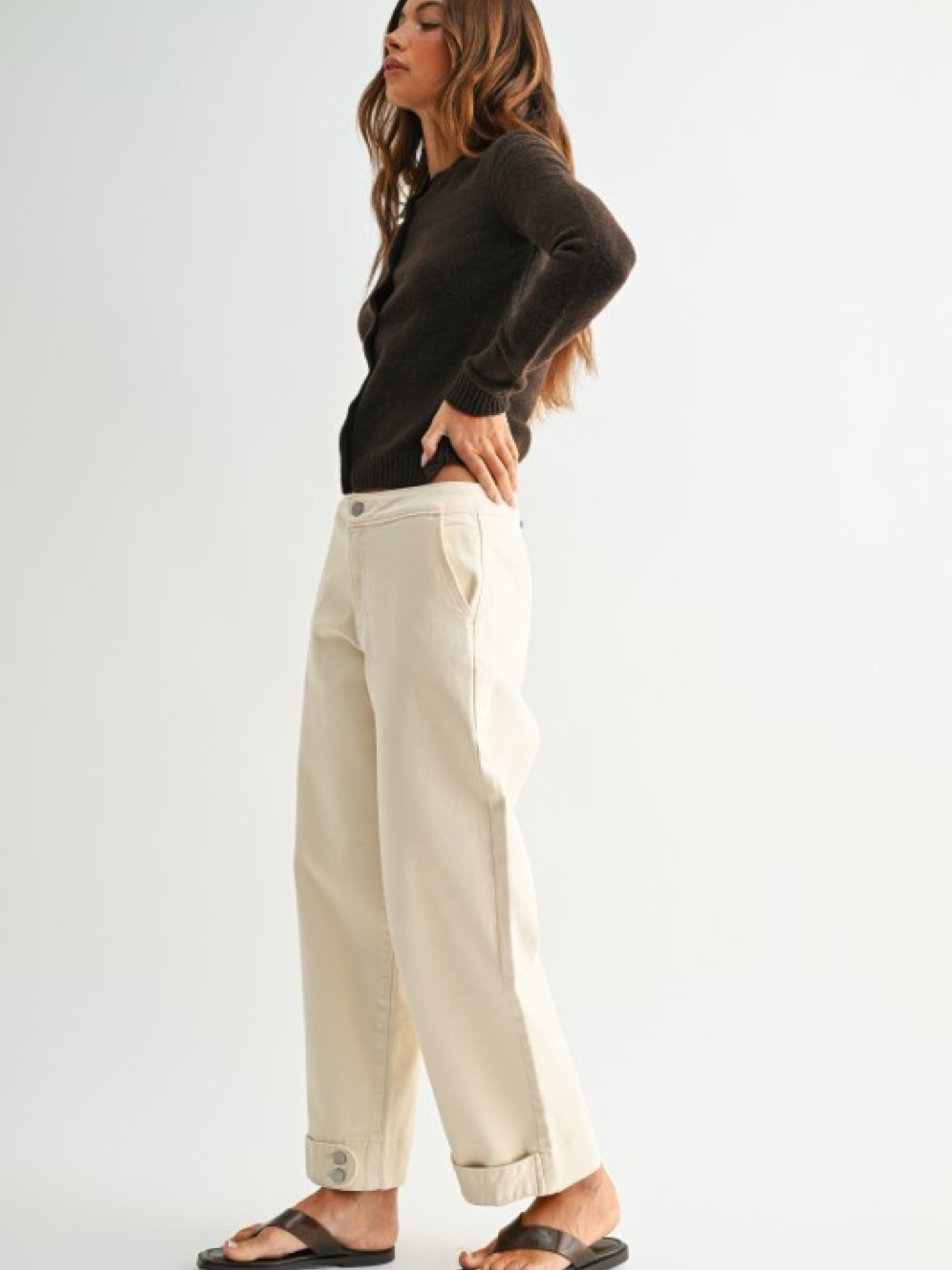 Mia Button Hem Cream Barrel Denim