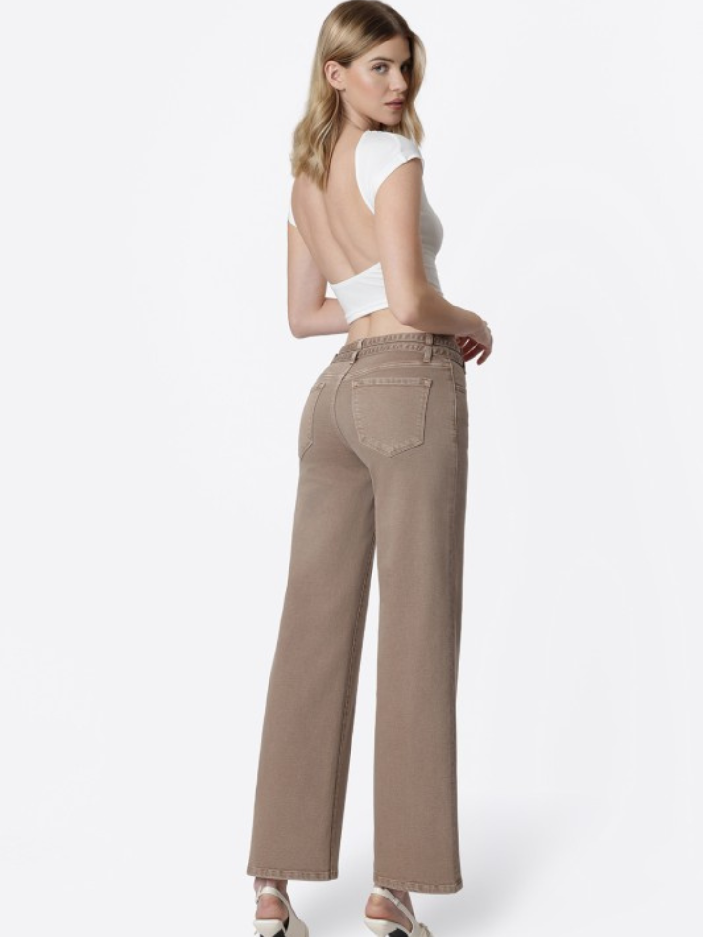 Double Belt Wide Leg Low Rise Denim