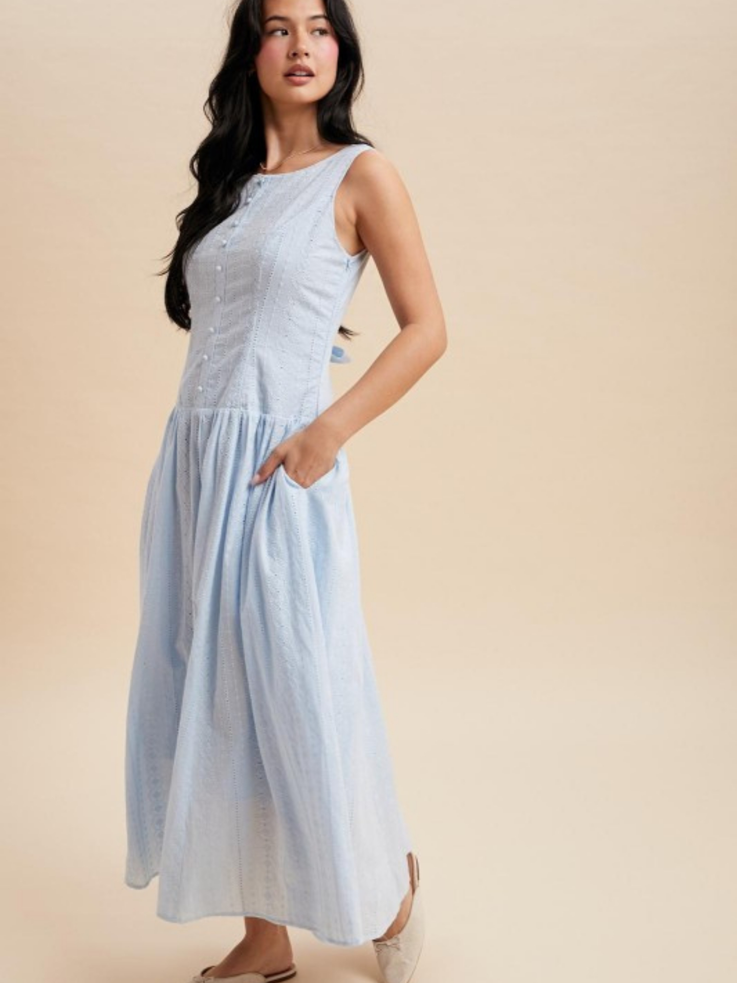 Blue Eyelet Drop Waist Maxi Dress - Mimi & Rae