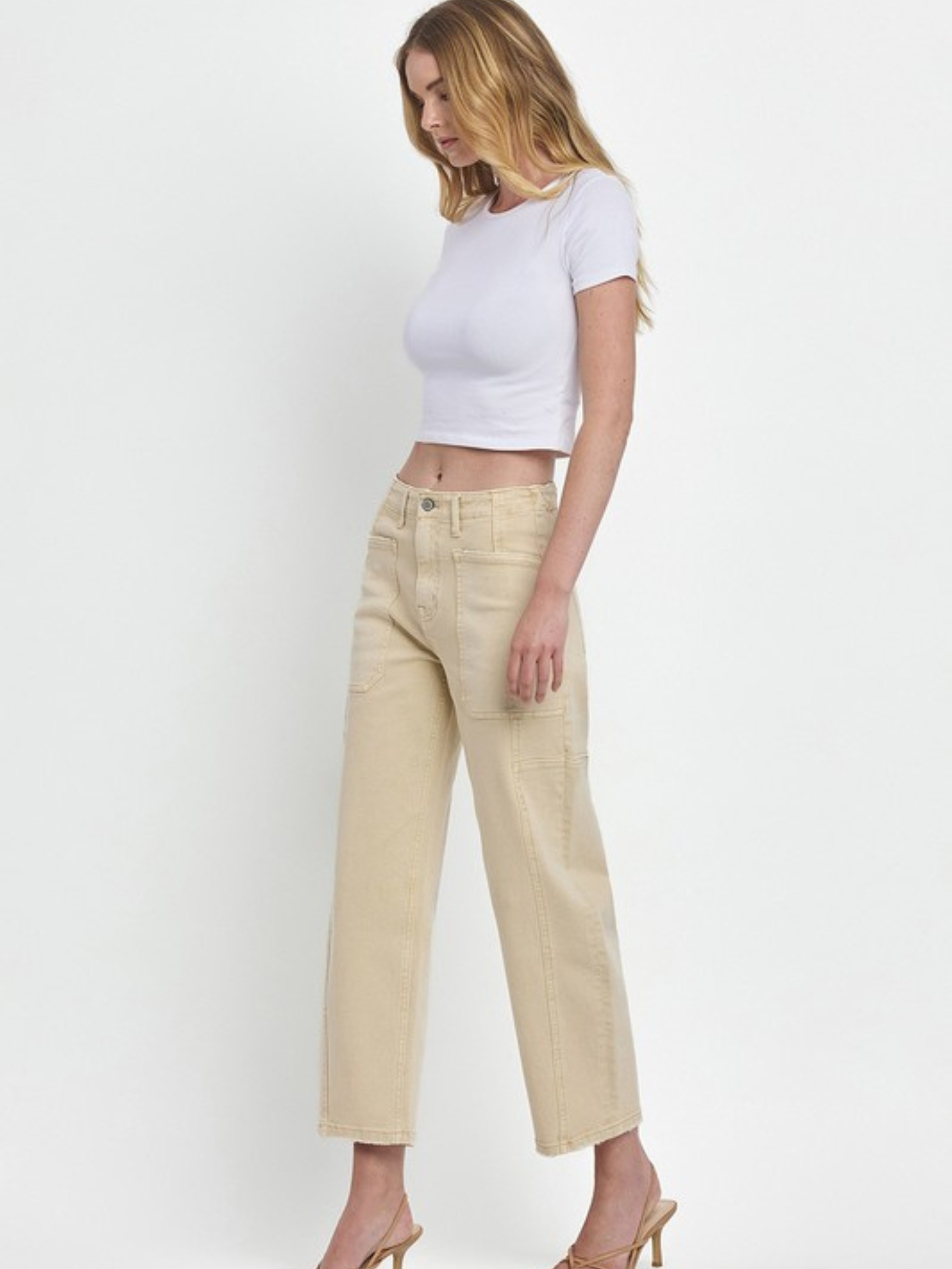 Beige Barrel Leg Denim - Mimi & Rae