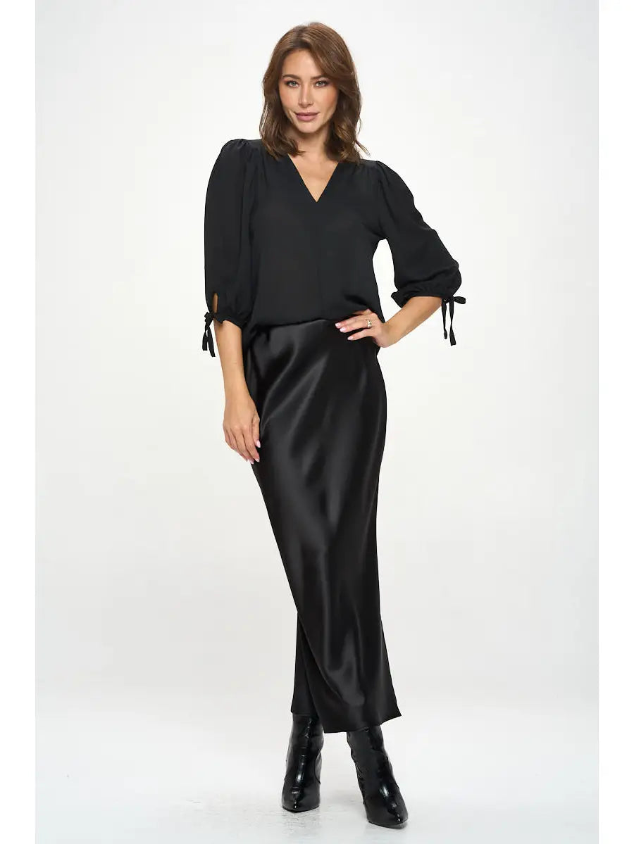 V-Neck Balloon Sleeve Blouse