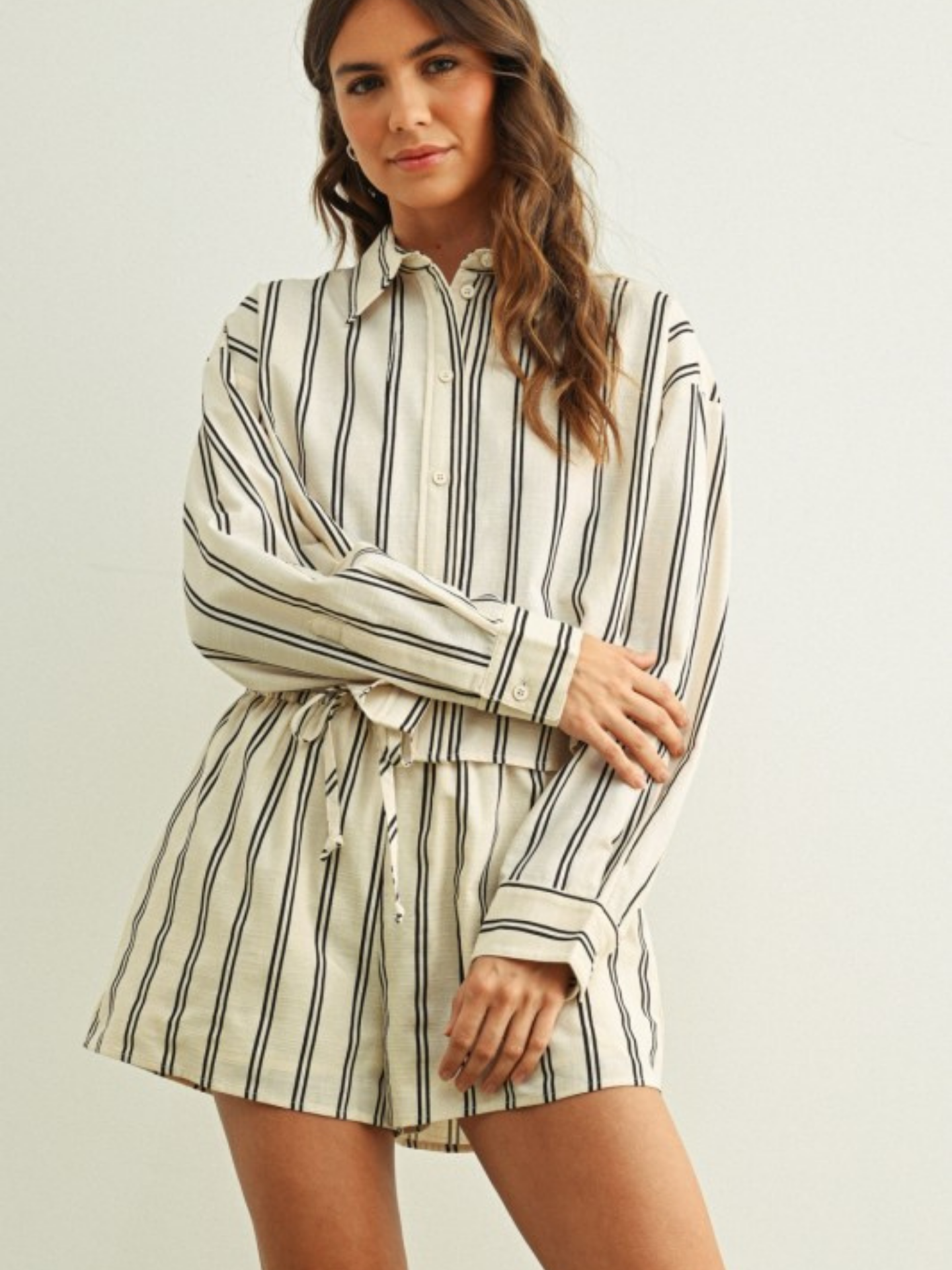 Esther Striped Cropped Button Down