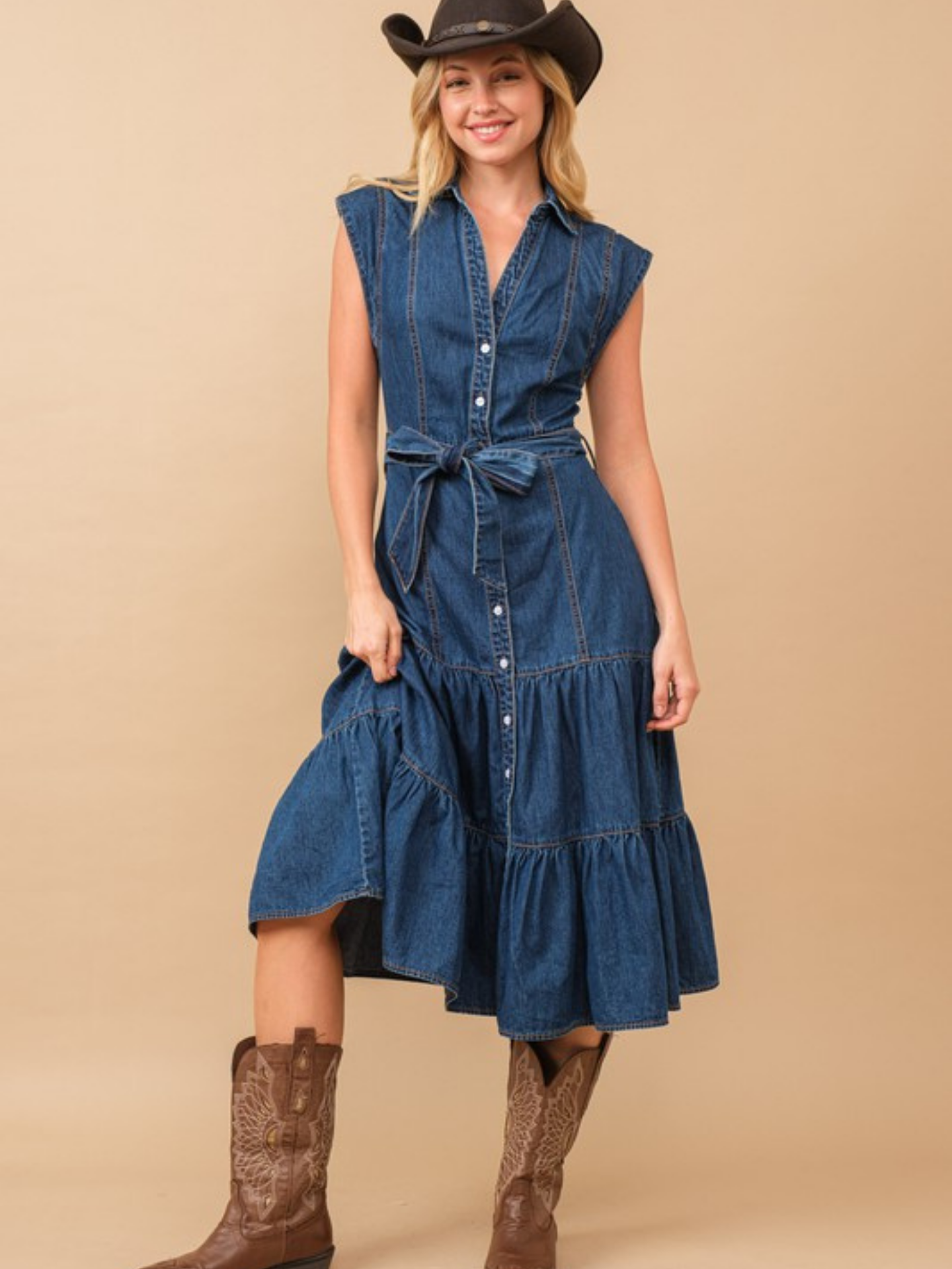 Tiered Denim Midi Dress