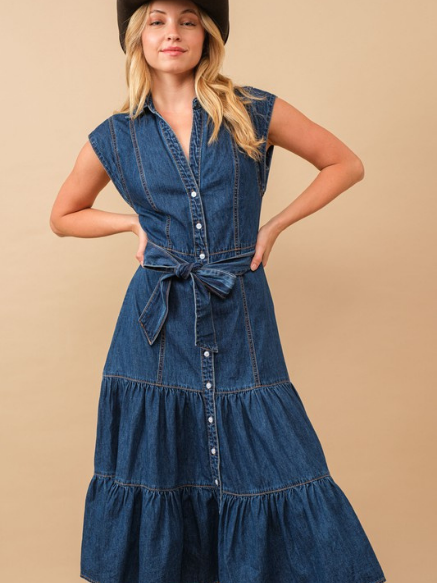 Tiered Denim Midi Dress