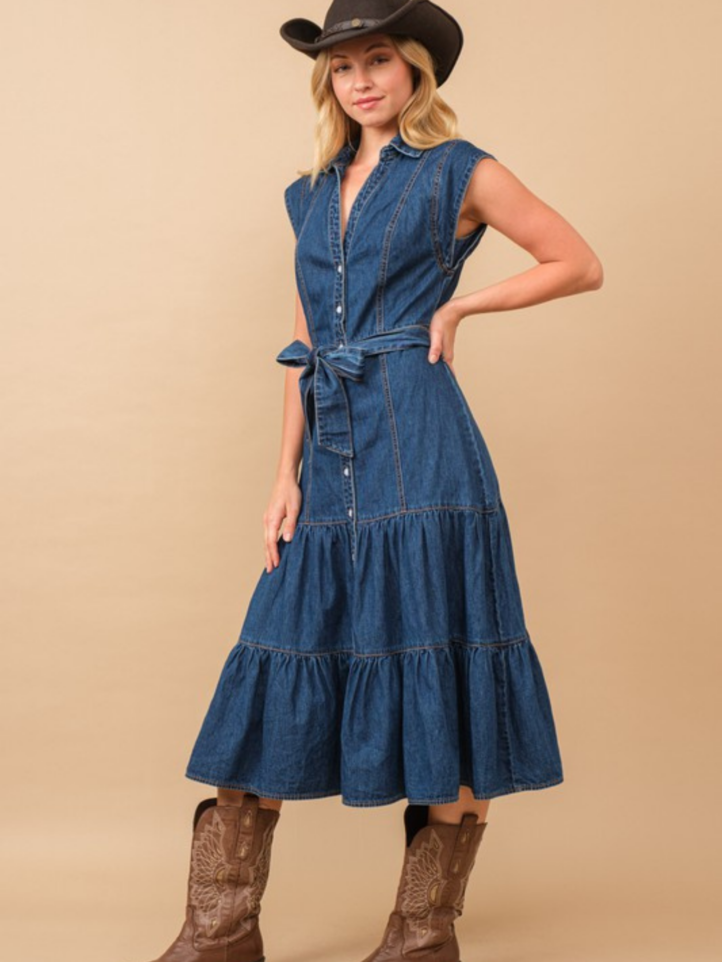 Tiered Denim Midi Dress