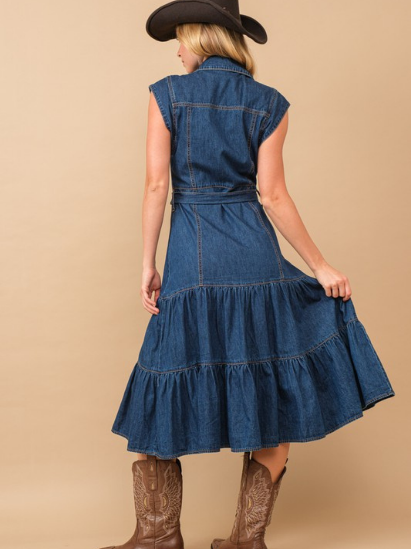 Tiered Denim Midi Dress