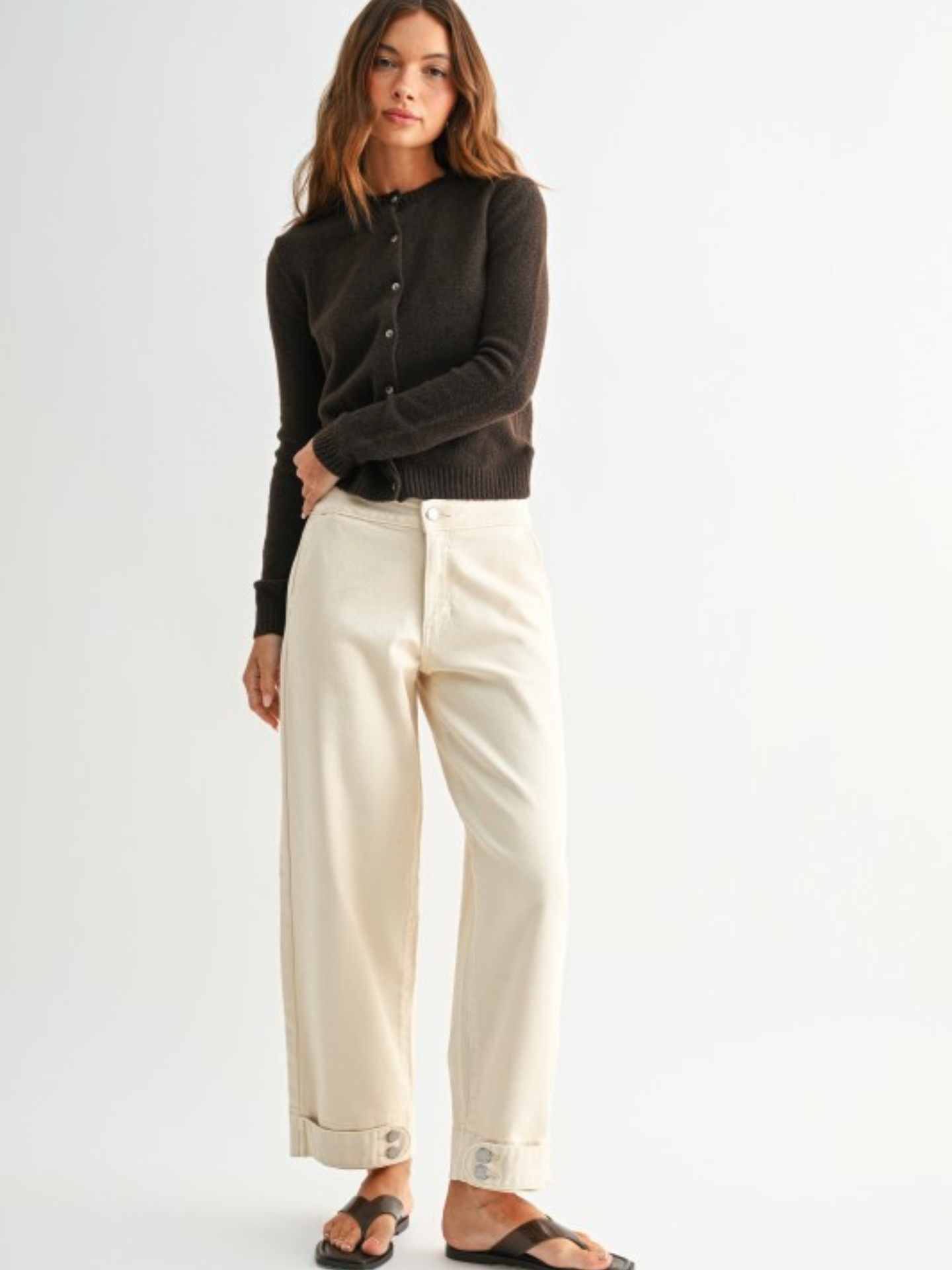 Mia Button Hem Cream Barrel Denim
