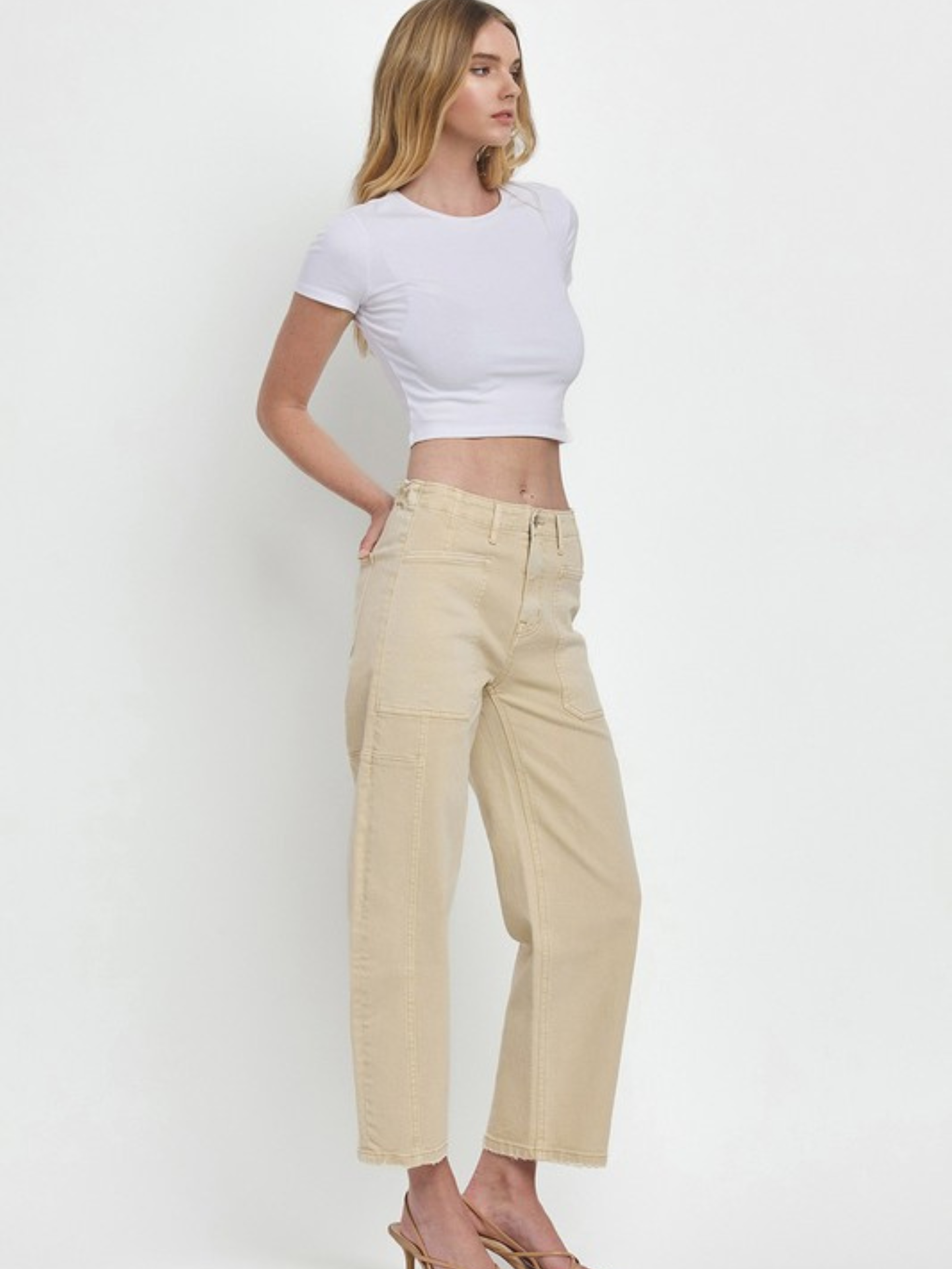 Beige Barrel Leg Denim - Mimi & Rae