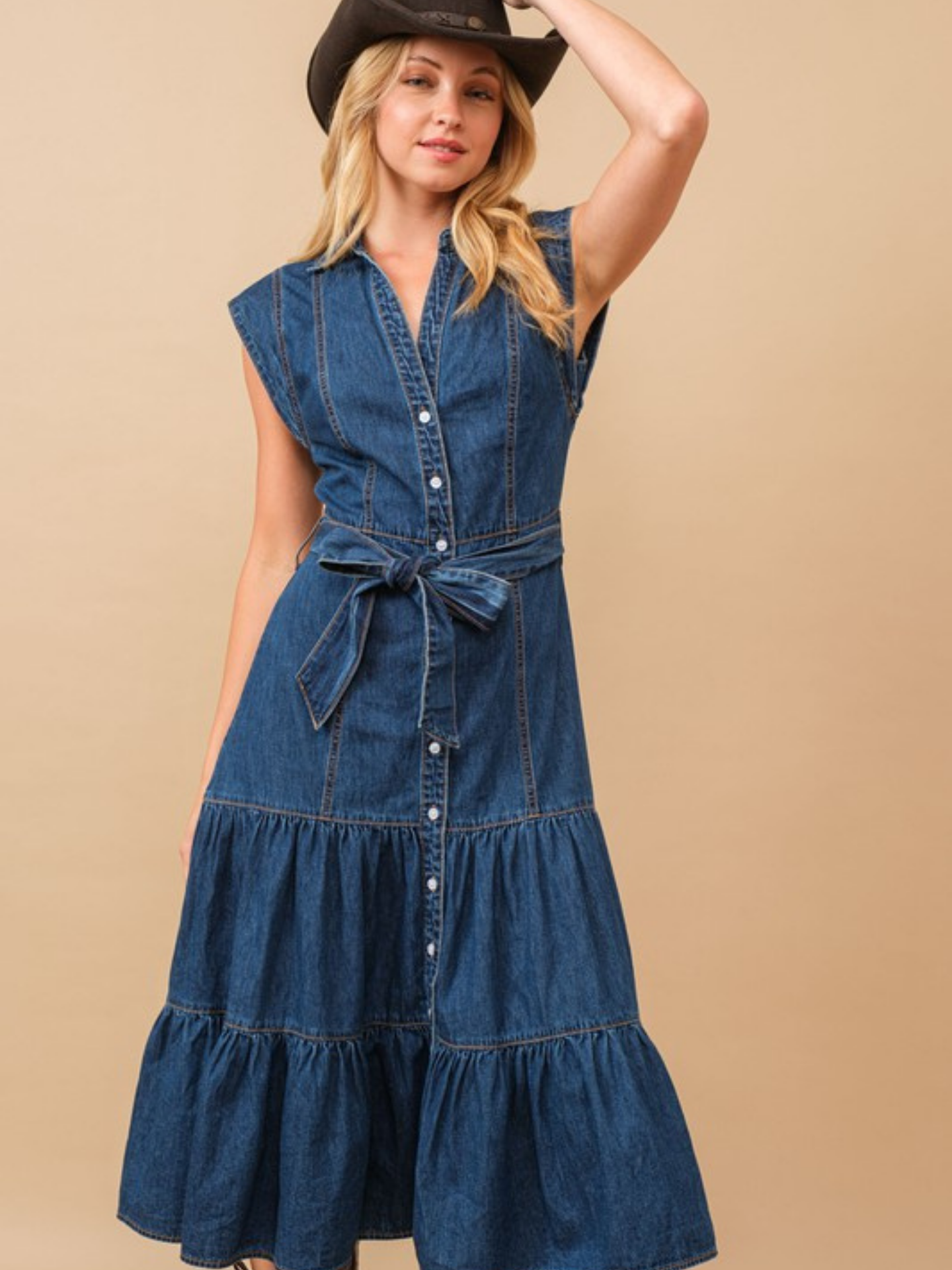 Tiered Denim Midi Dress