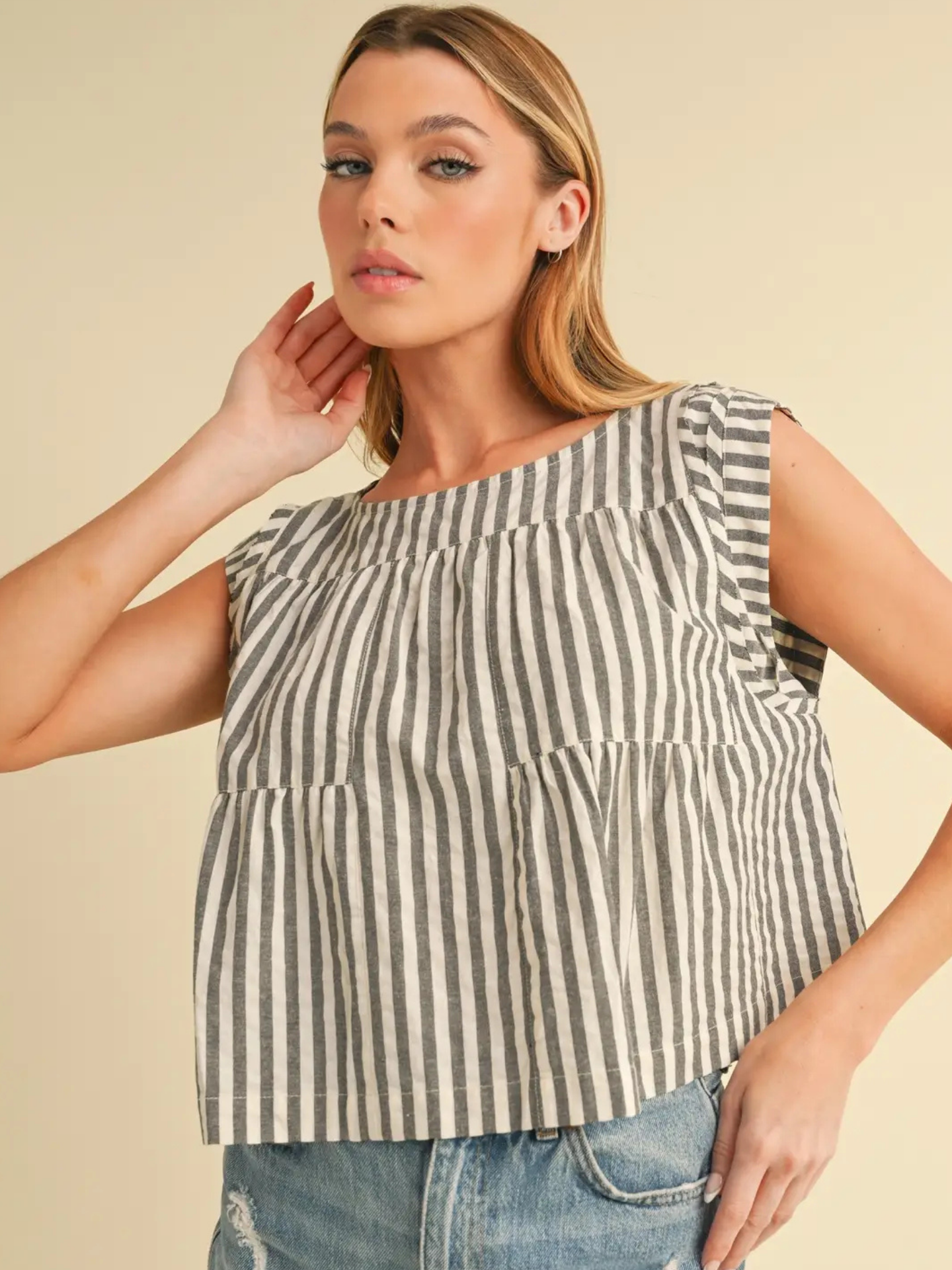 Striped Flirty Blouse - Mimi & Rae
