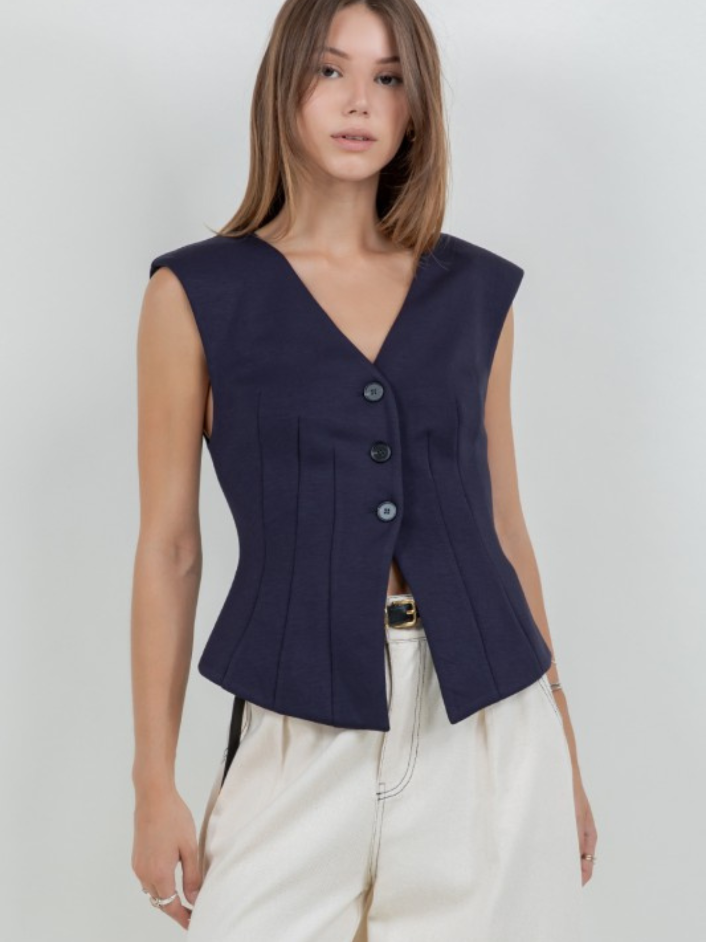 Ponte Button Up Vest - Mimi & Rae