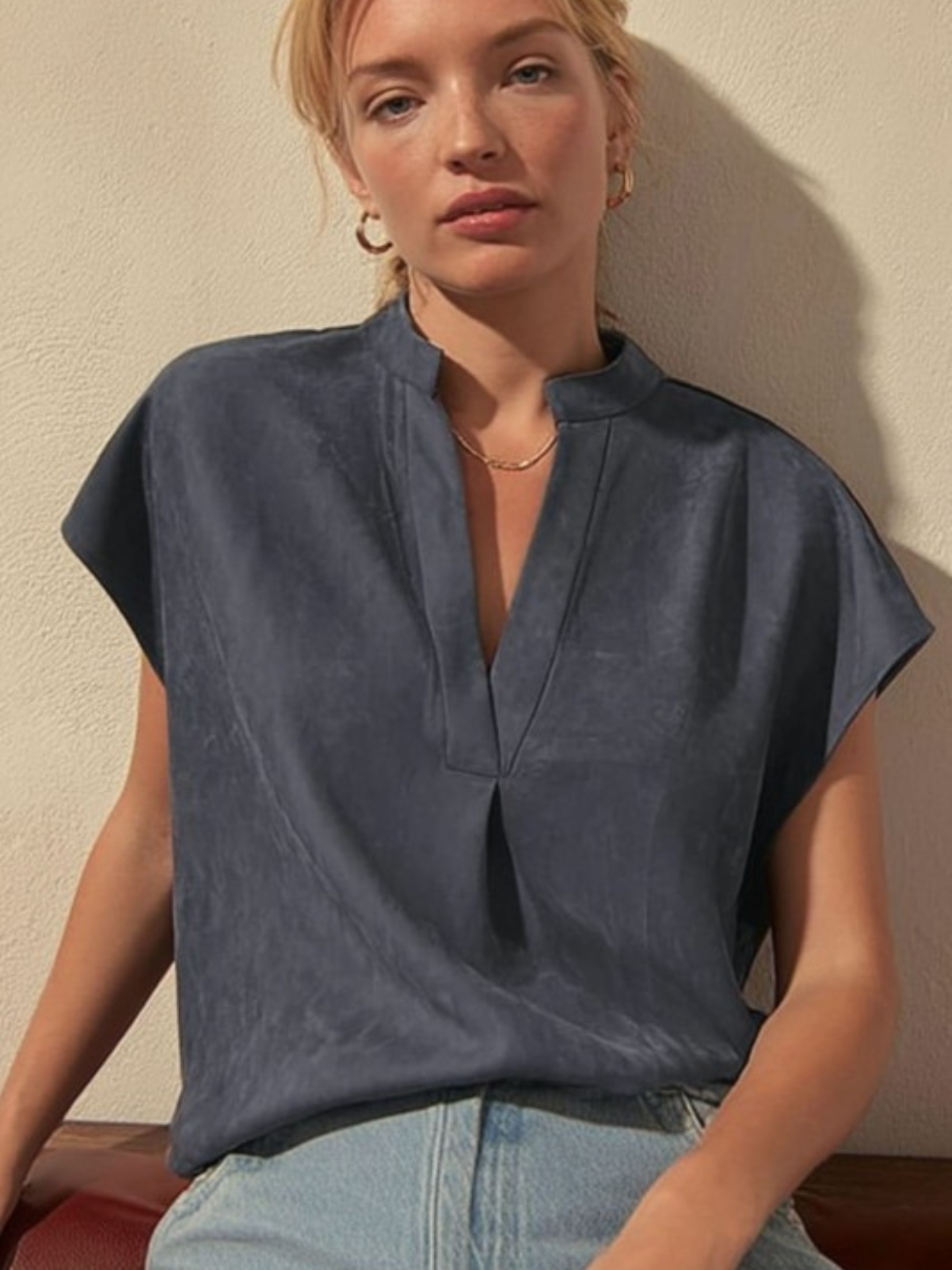Soft Matte Navy Blouse - Mimi & Rae