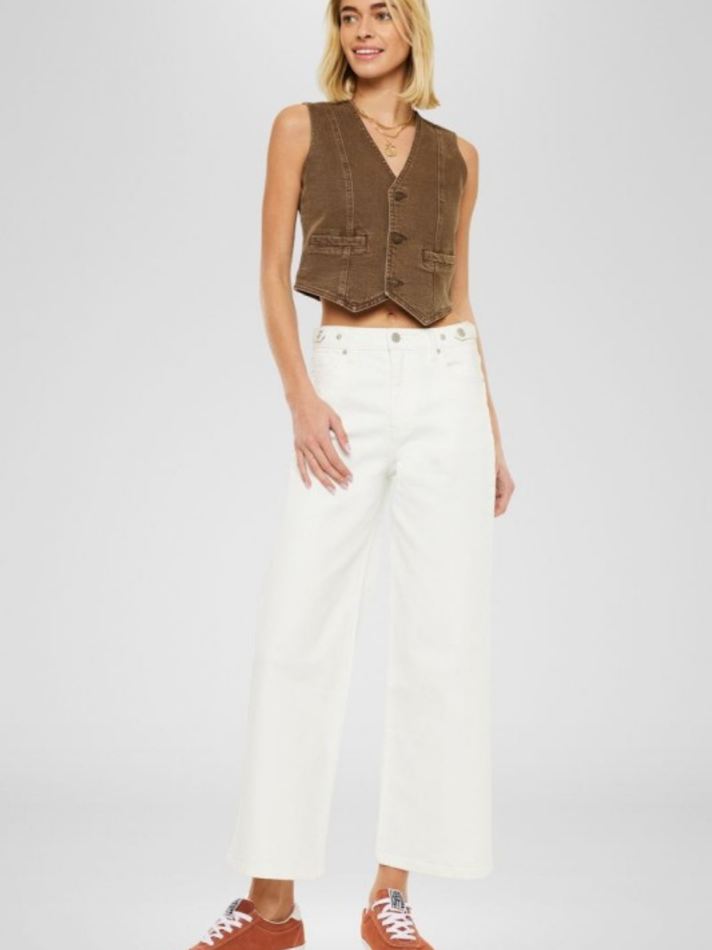 Jean White Cropped Wide Denim