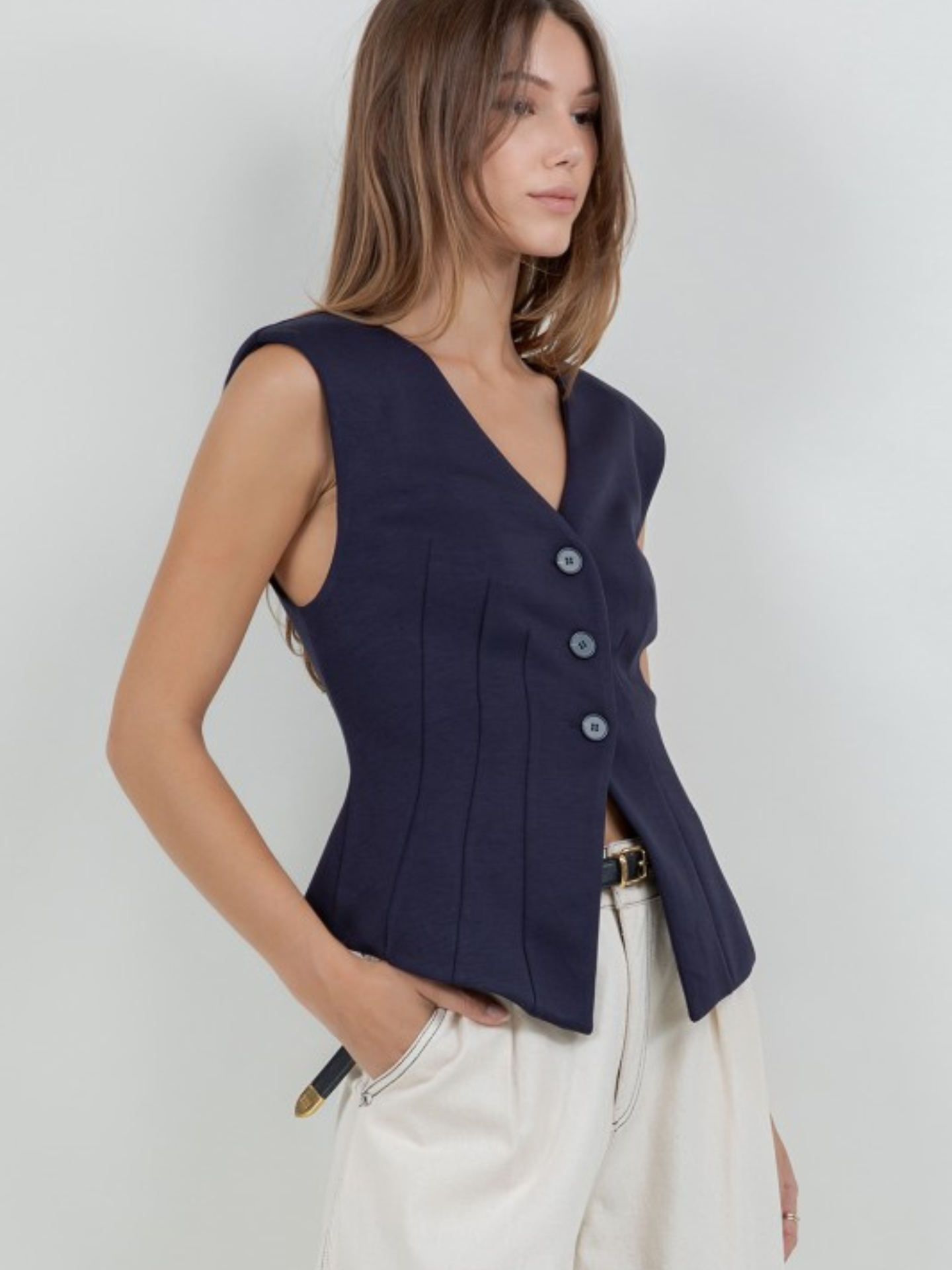 Ponte Button Up Vest - Mimi & Rae