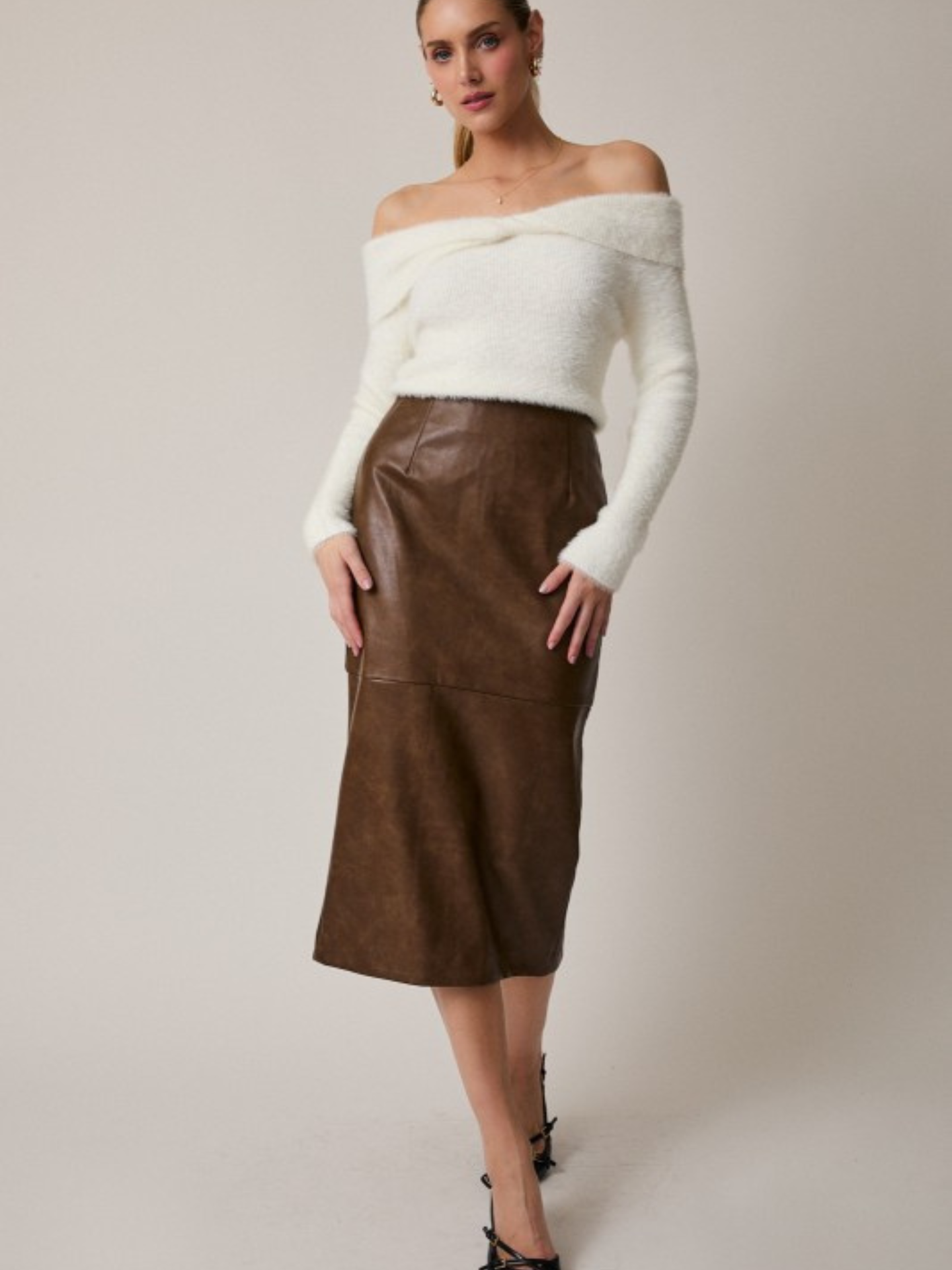 Leather Slit Front Skirt