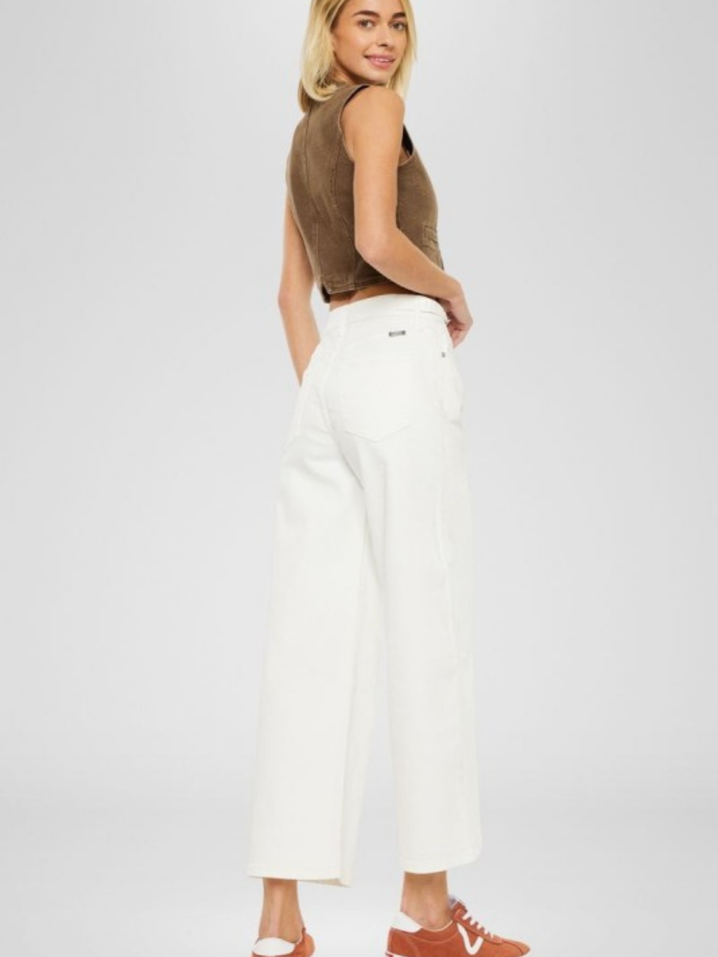 Jean White Cropped Wide Denim