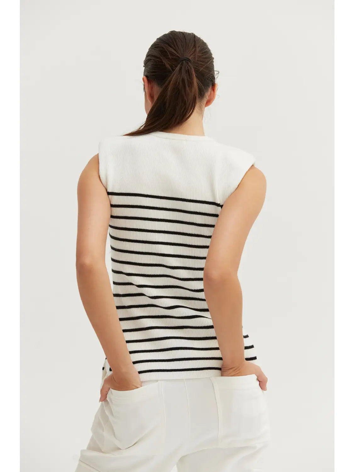 Striped Power Shoulder Top