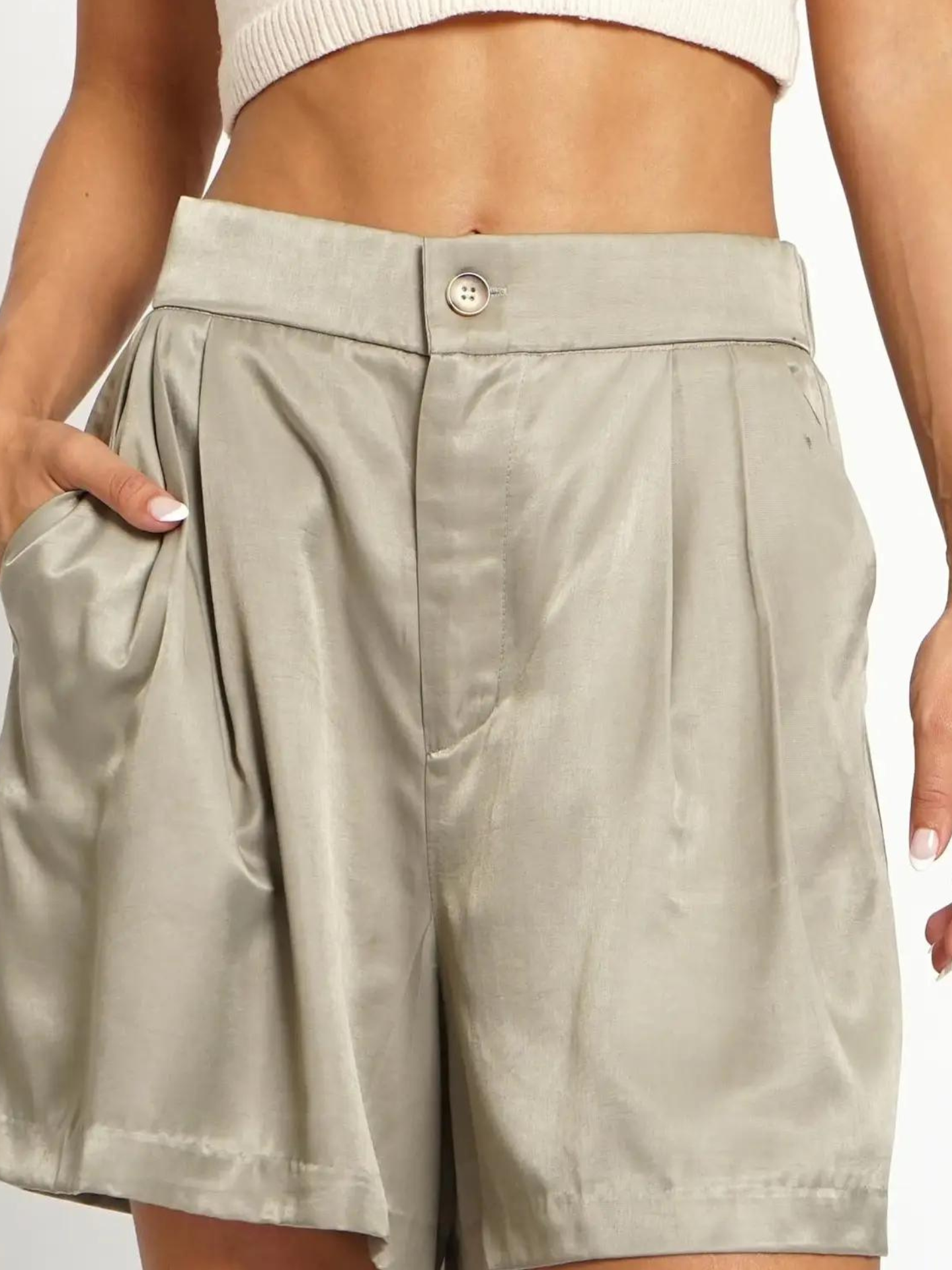 Pleated Satin Shorts - Mimi & Rae