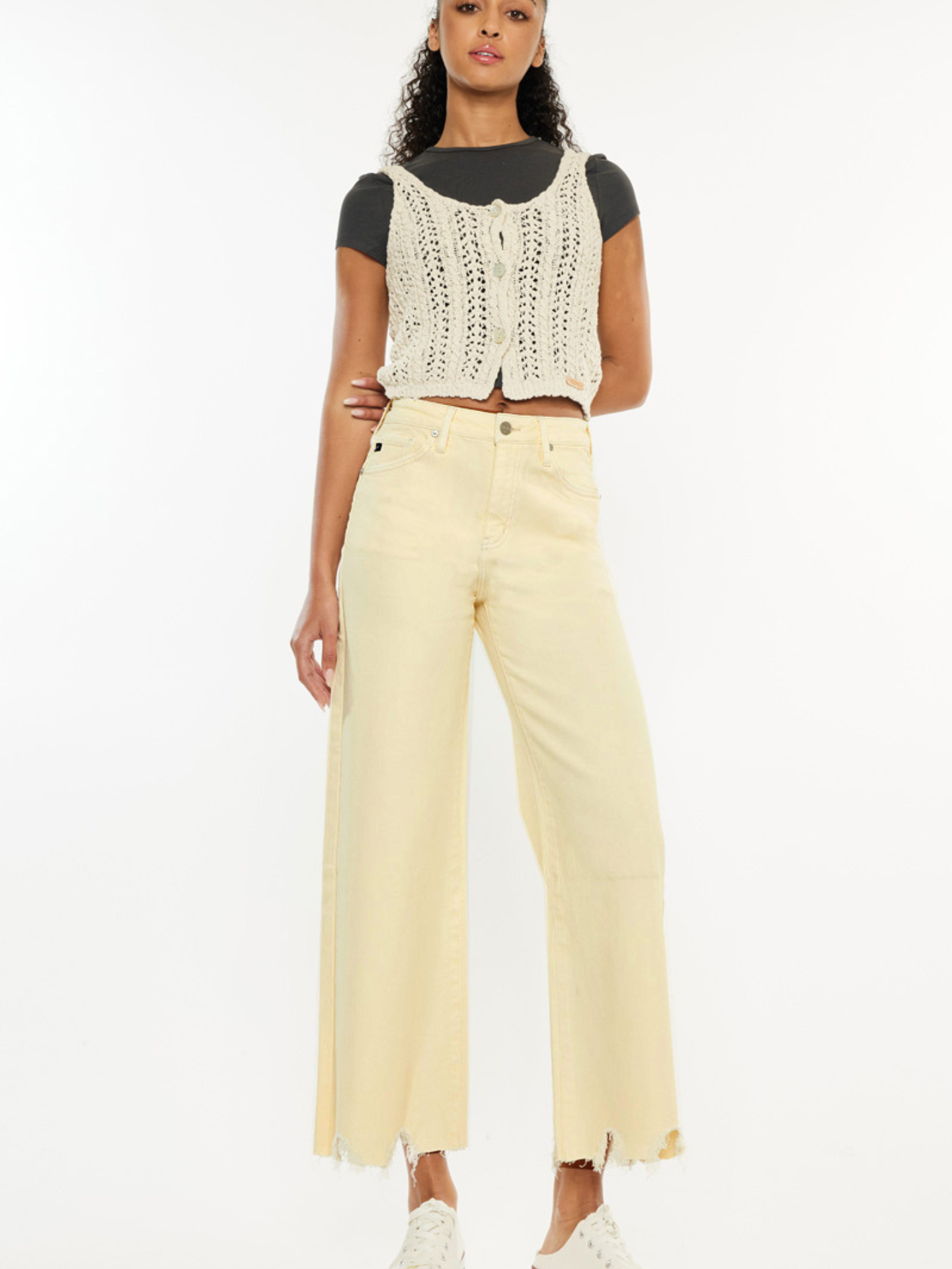 Ecru Frayed Crop Jean - Mimi & Rae