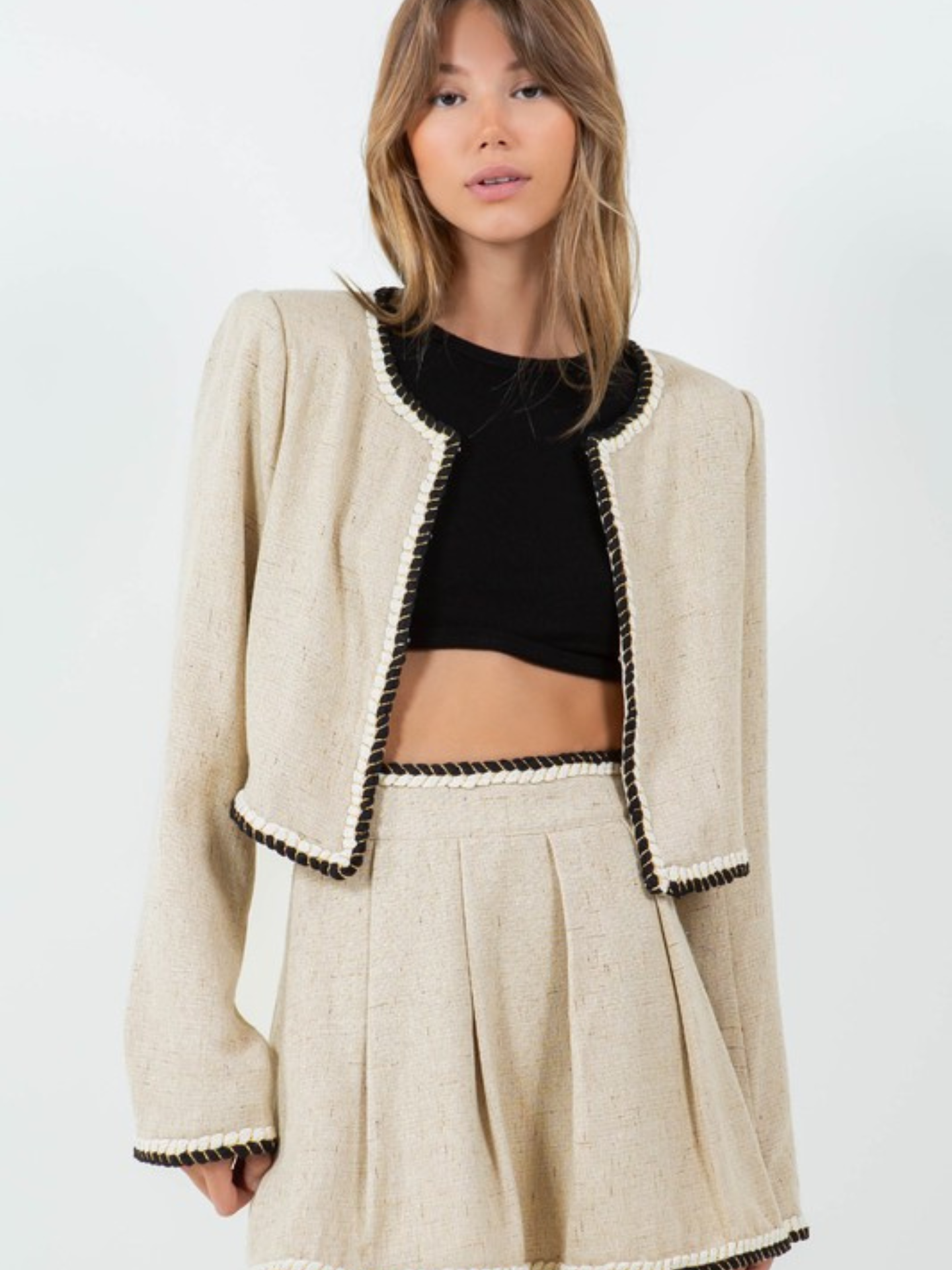 Tweed Mini Skirt with Braid Detail