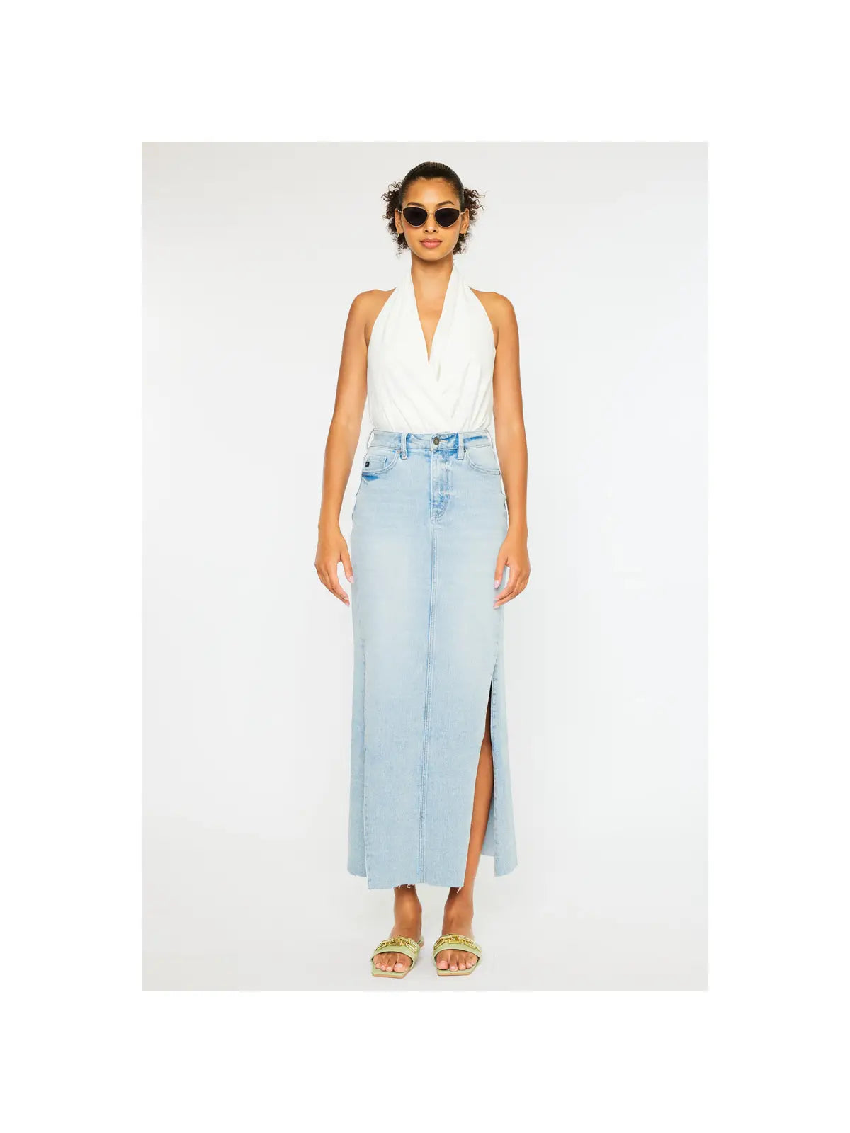 Side Panel Maxi Denim Skirt