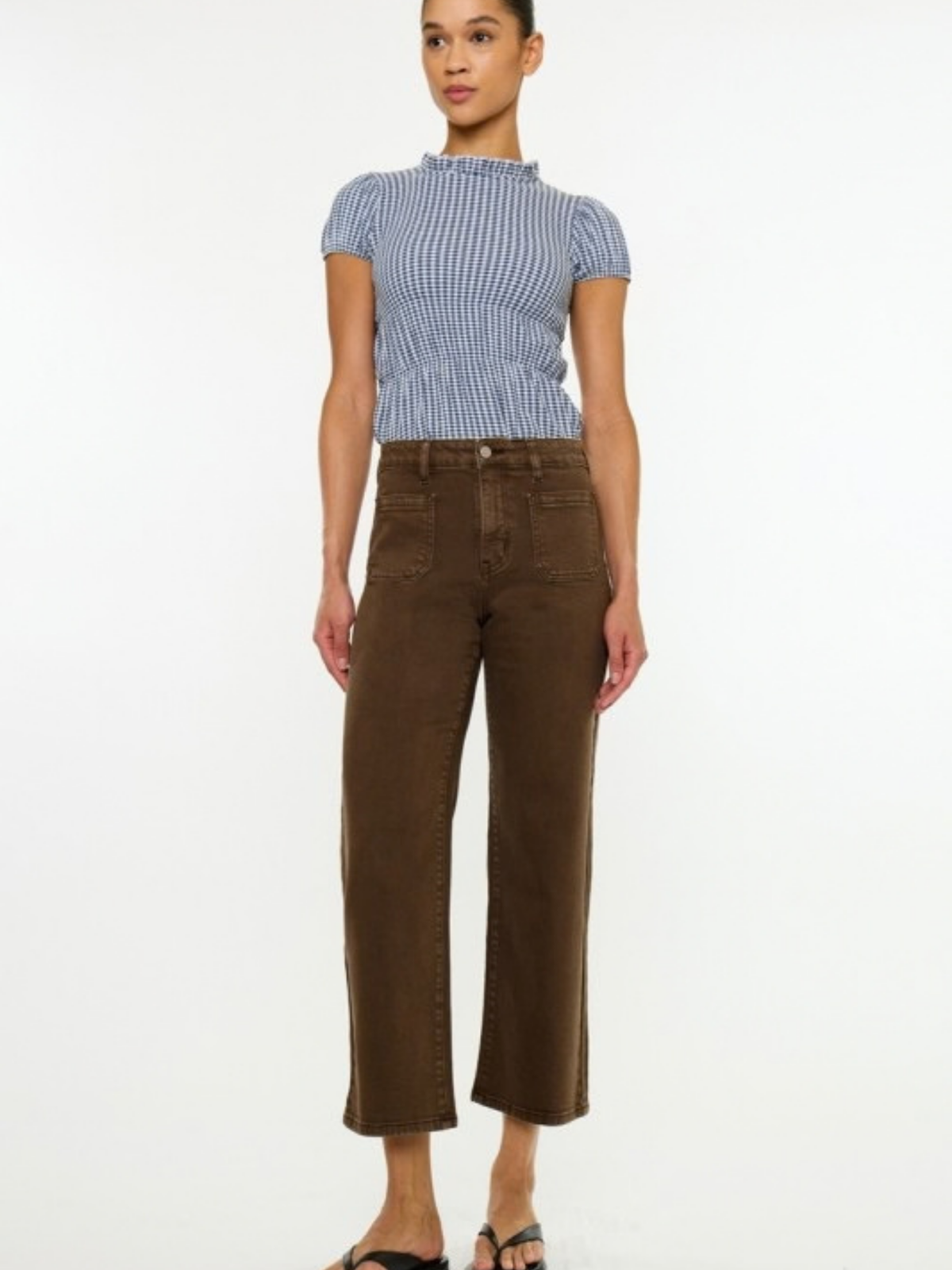 Brown Cropped Front Pocket Denim