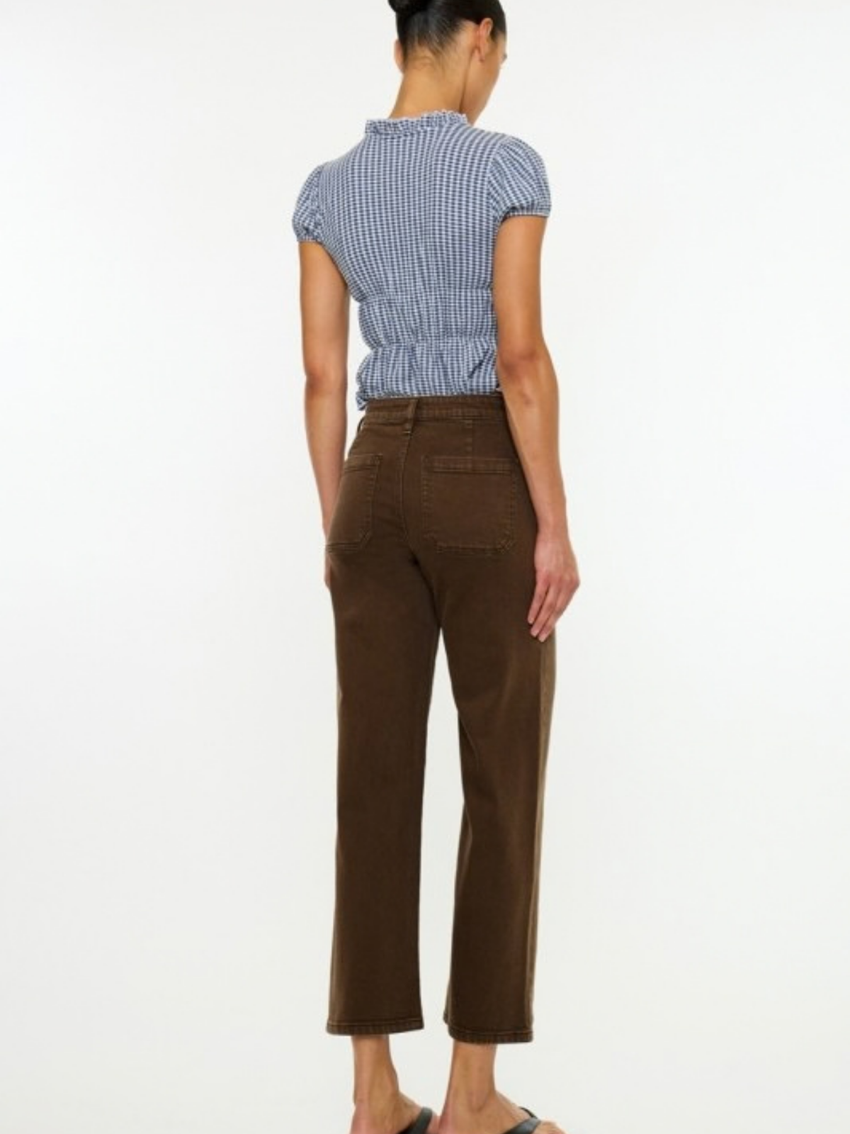 Brown Cropped Front Pocket Denim