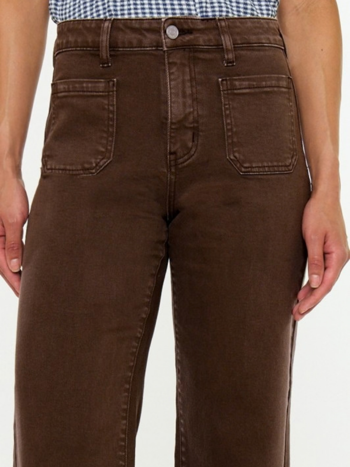Brown Cropped Front Pocket Denim