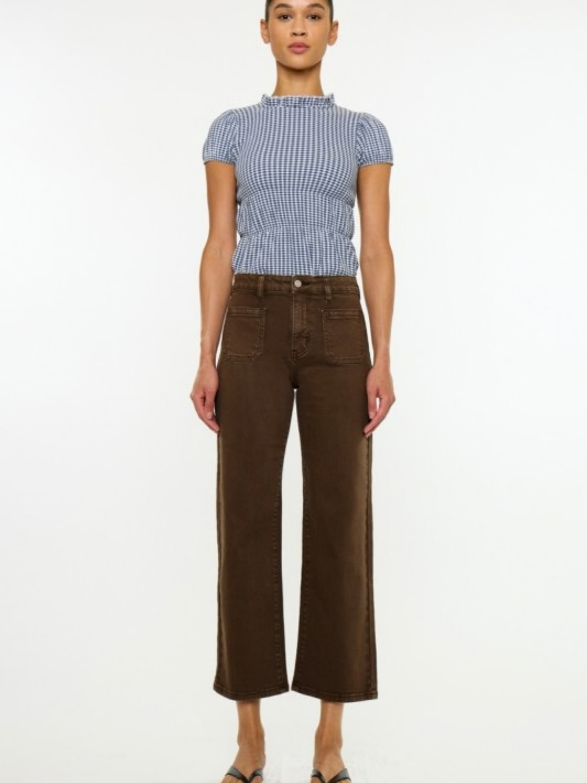 Brown Cropped Front Pocket Denim
