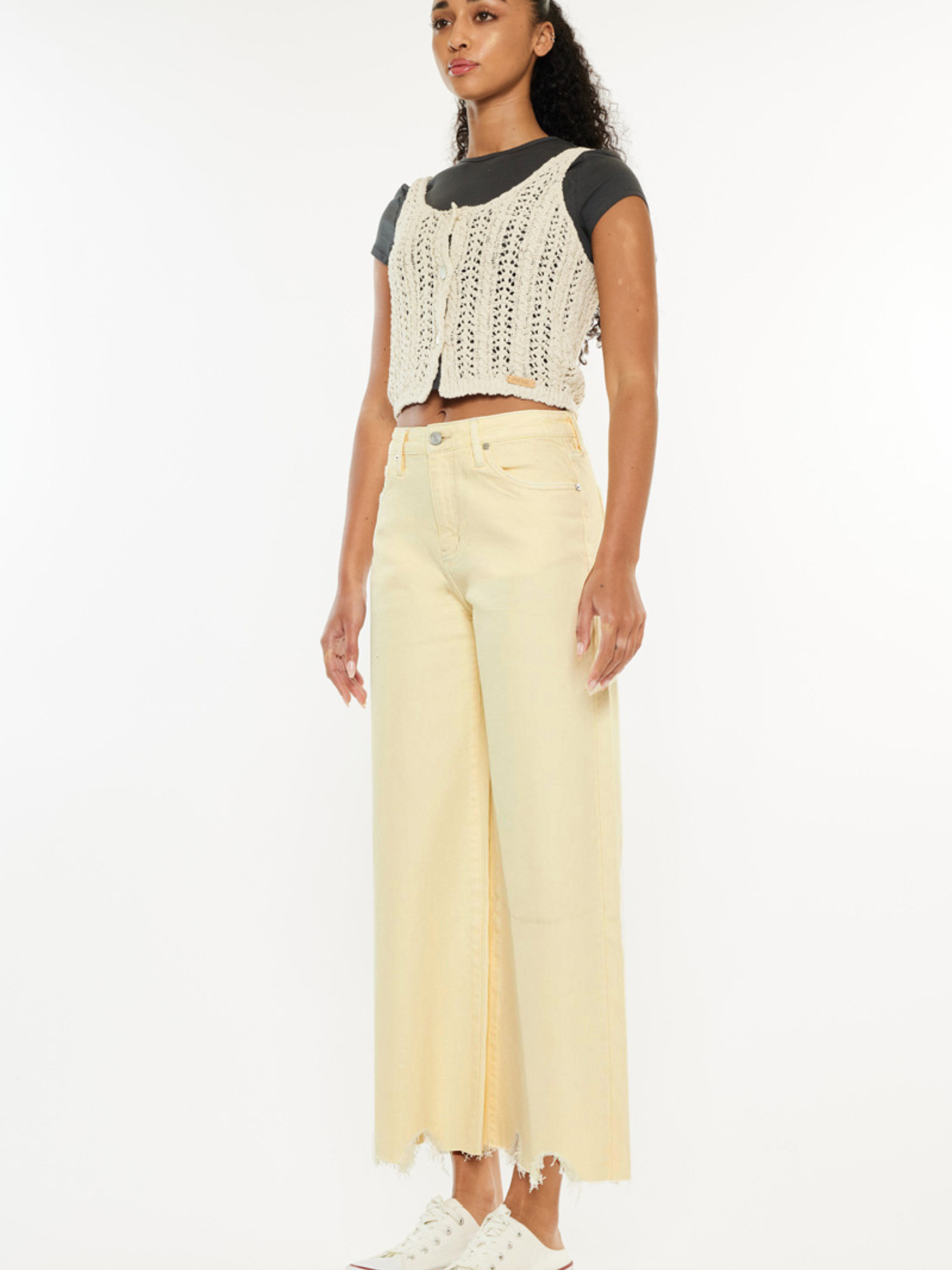 Ecru Frayed Crop Jean - Mimi & Rae