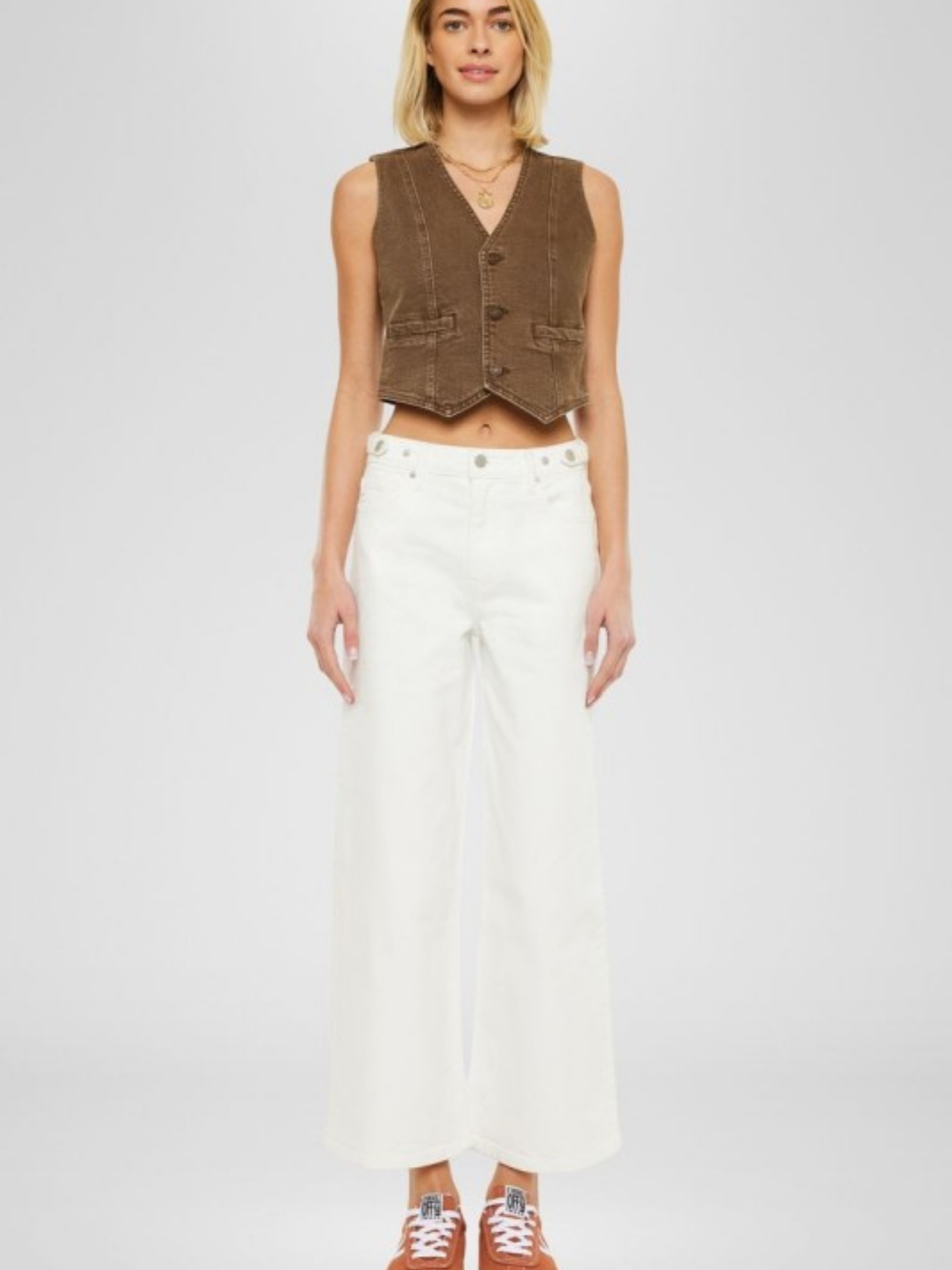 Jean White Cropped Wide Denim