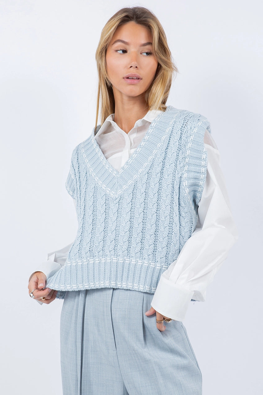Whiteroom + Cactus Contrast Stitching Knitted Sweater Vest - Mimi & Rae