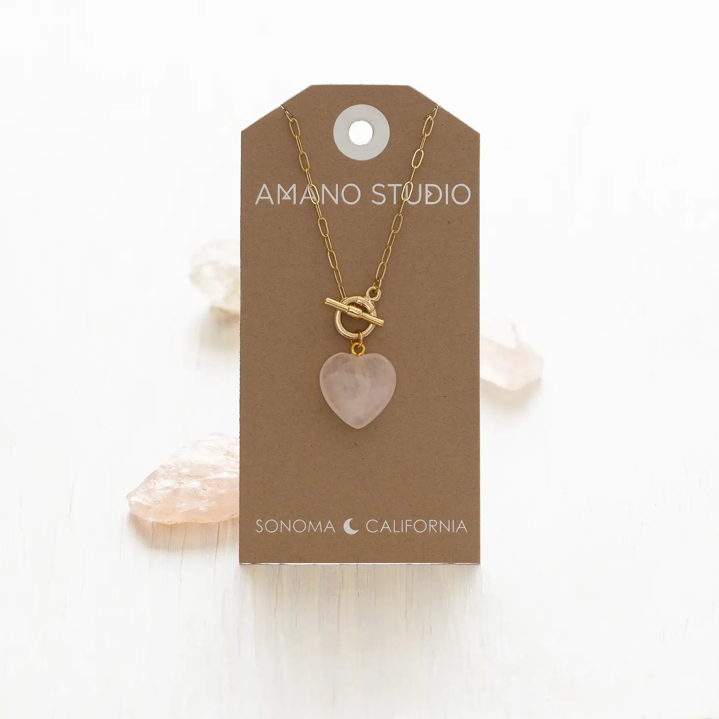 Rose Quartz Heart with Toggle Clasp Necklace - Mimi & Rae