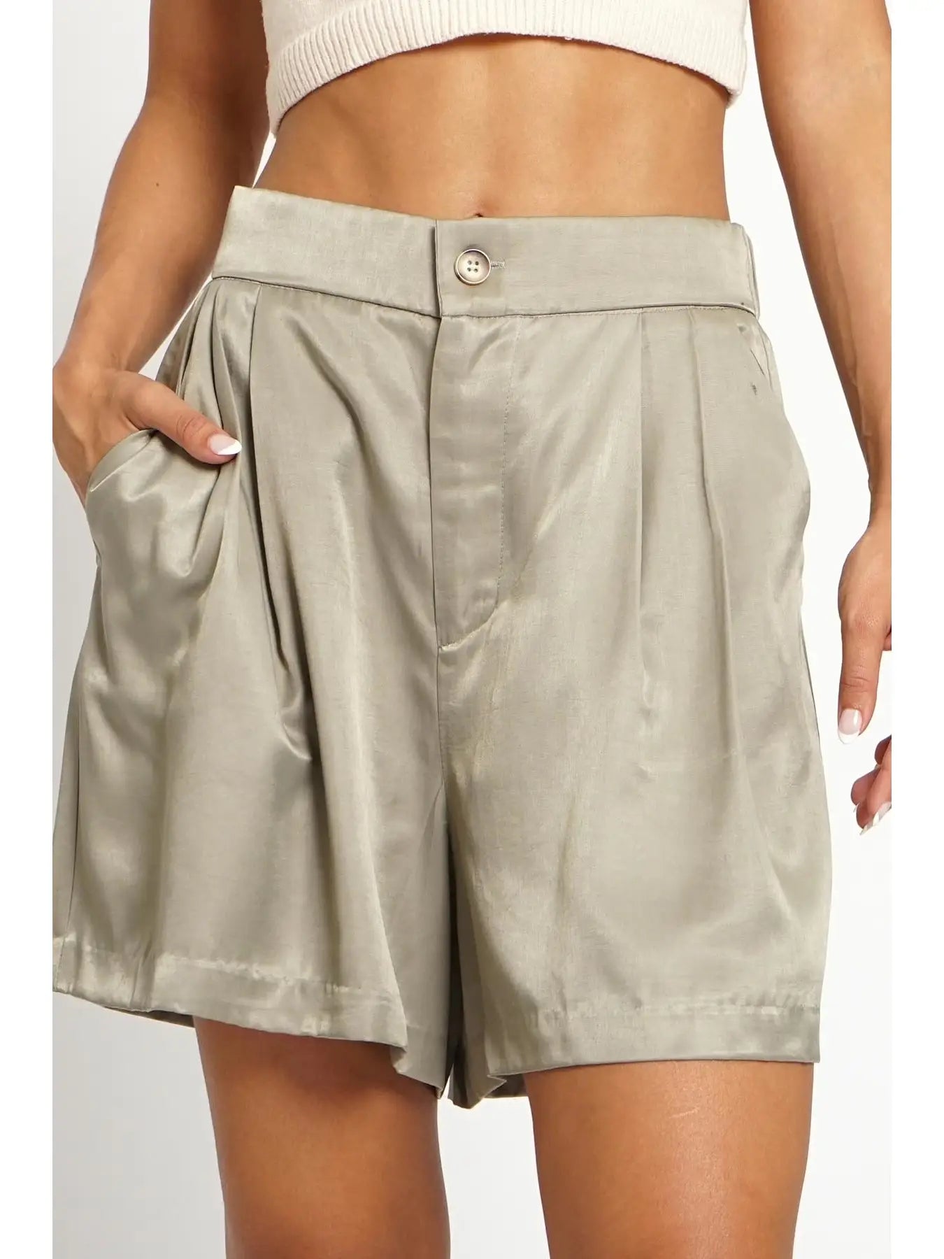 Pleated Satin Shorts - Mimi & Rae