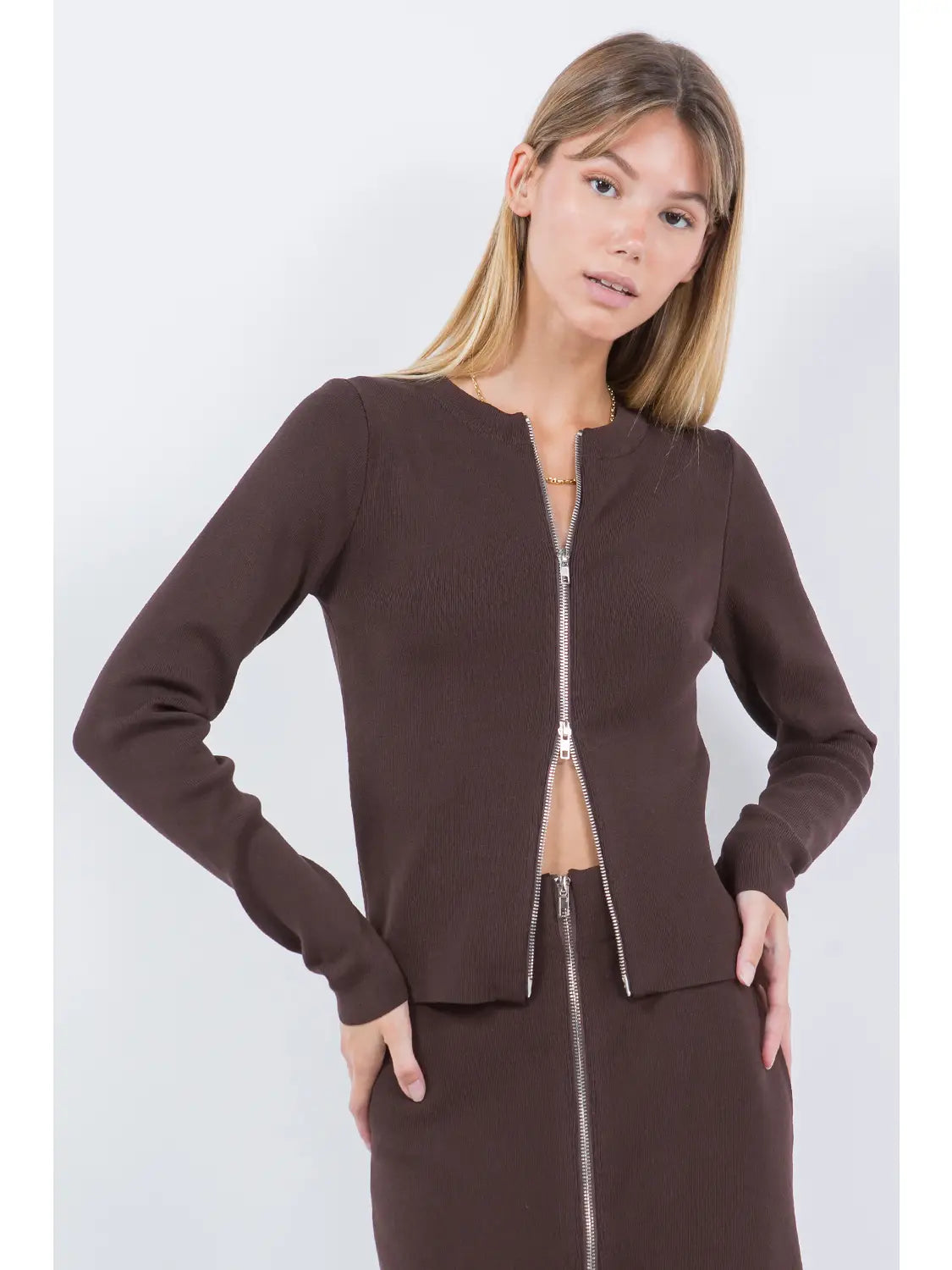 2 Way Zipper Footie - Pecan Brown Waffle – miller + jett