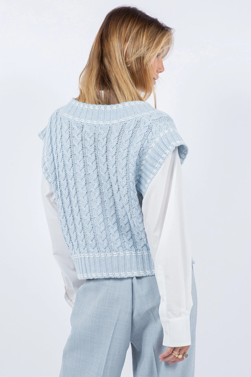 Whiteroom + Cactus Contrast Stitching Knitted Sweater Vest - Mimi & Rae