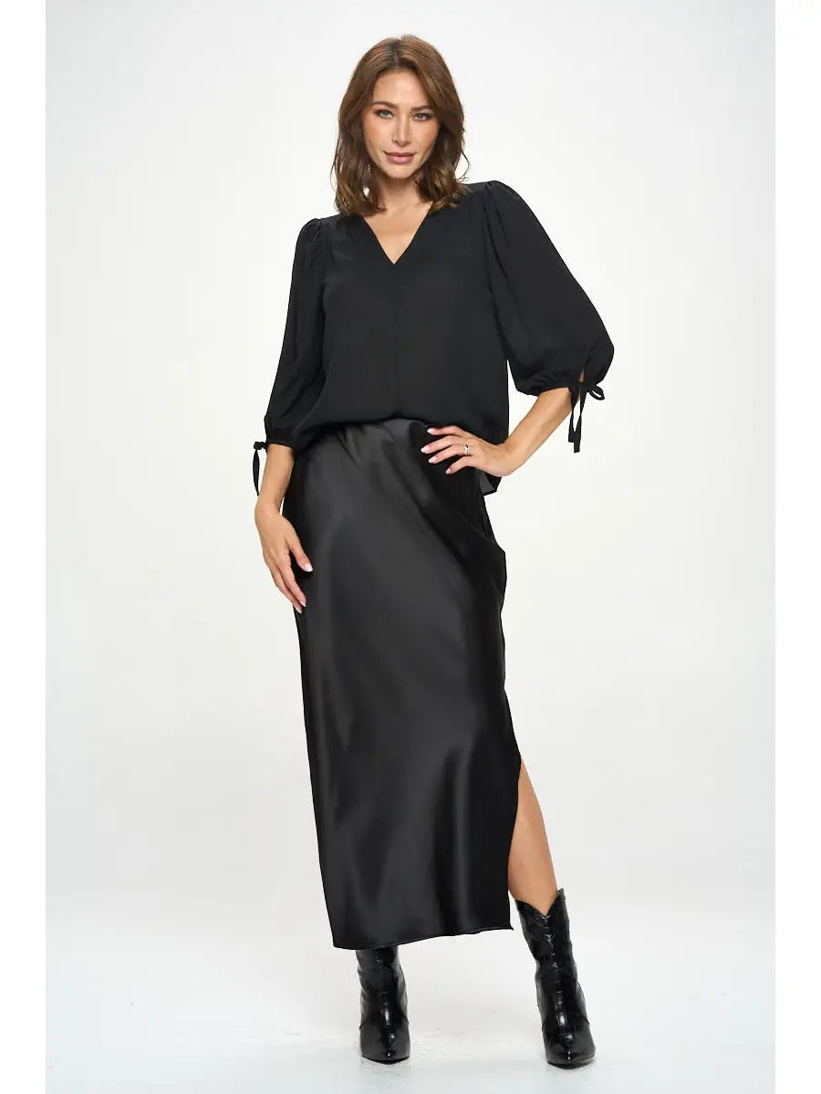 V-Neck Balloon Sleeve Blouse