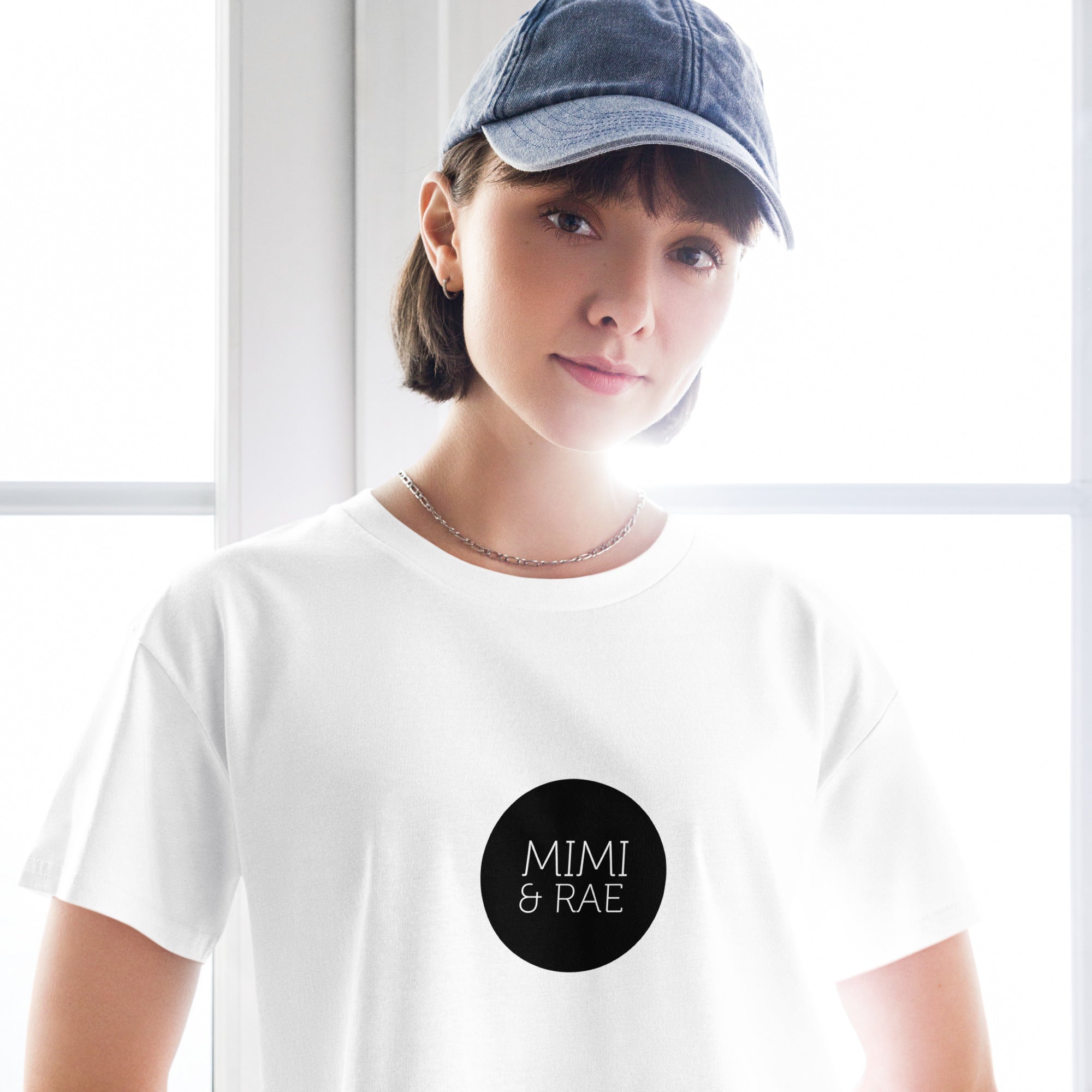 Mimi & Rae Logo Tee in XS, casual cotton t-shirt with Mimi & Rae brand logo front, stylish and comfortable apparel.