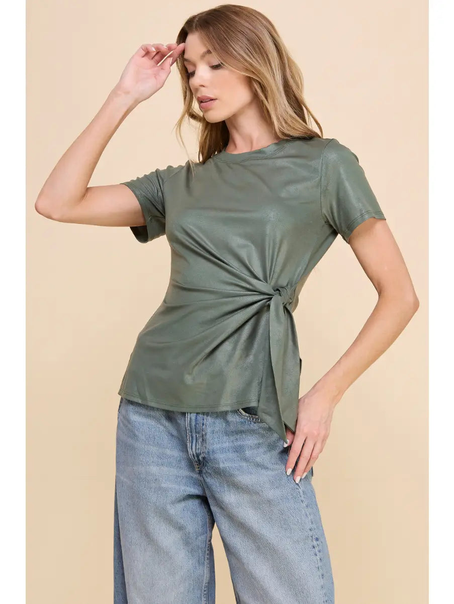 Side Knot Metallic Top - Mimi & Rae