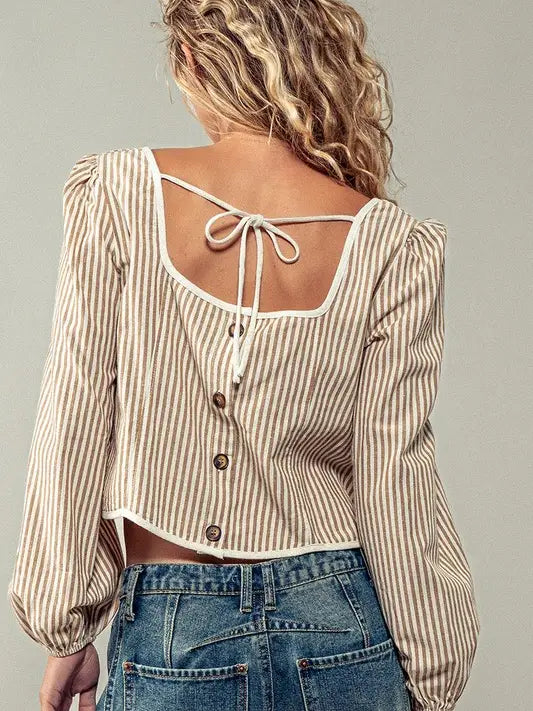 Striped Cropped Tie Back Top